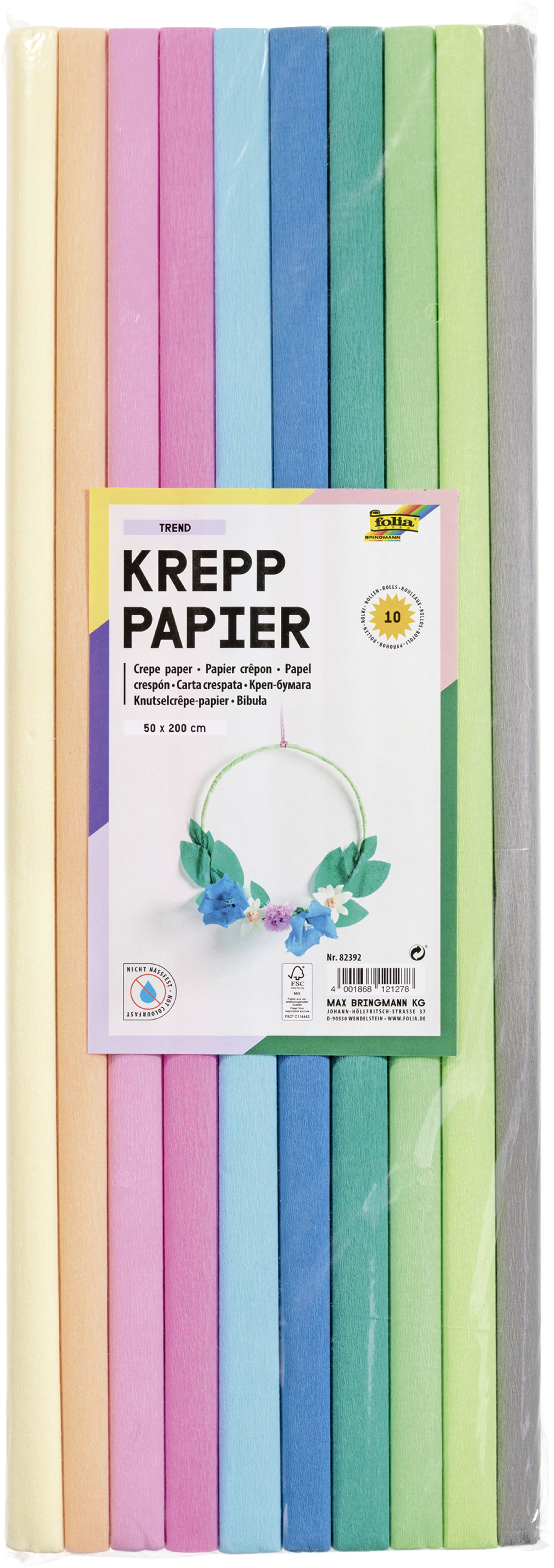 photo FOLIA Papier crêpon 50x200 cm 82392 Trend, 10 couleurs 10 Rollen
