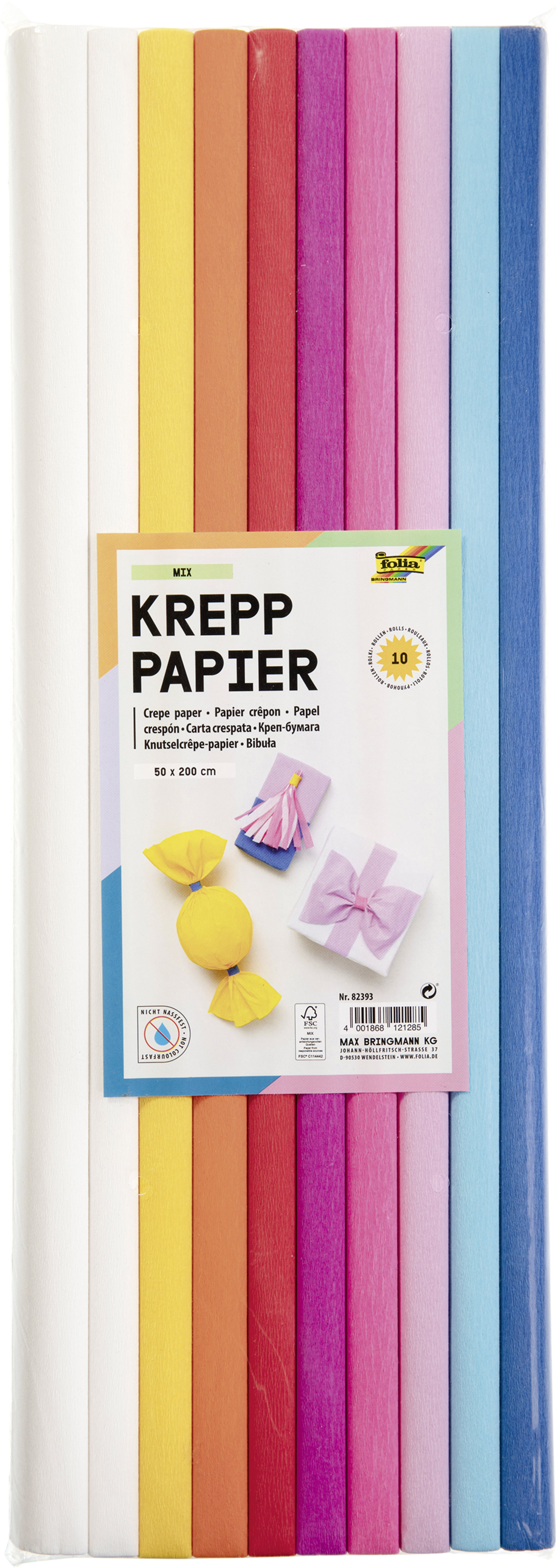 photo FOLIA Papier crêpon 50x200 cm 82393 Mix, 10 couleurs 10 Rollen