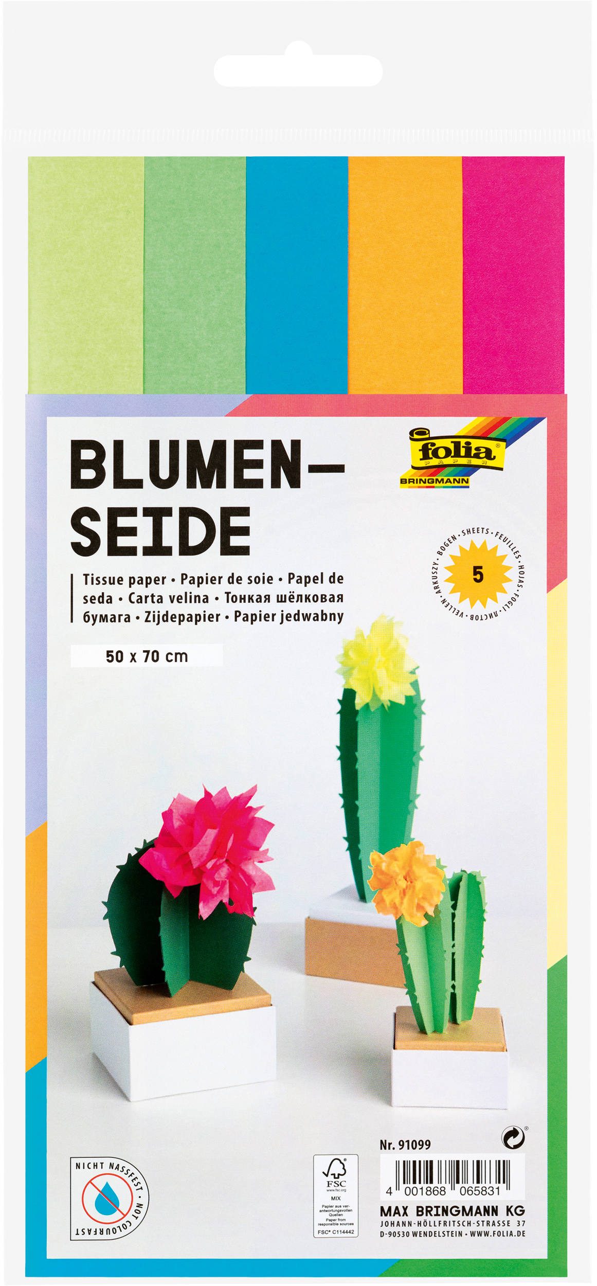 photo FOLIA Papier de soie 50x70 cm 91099 Neon Mix 5 feuilles