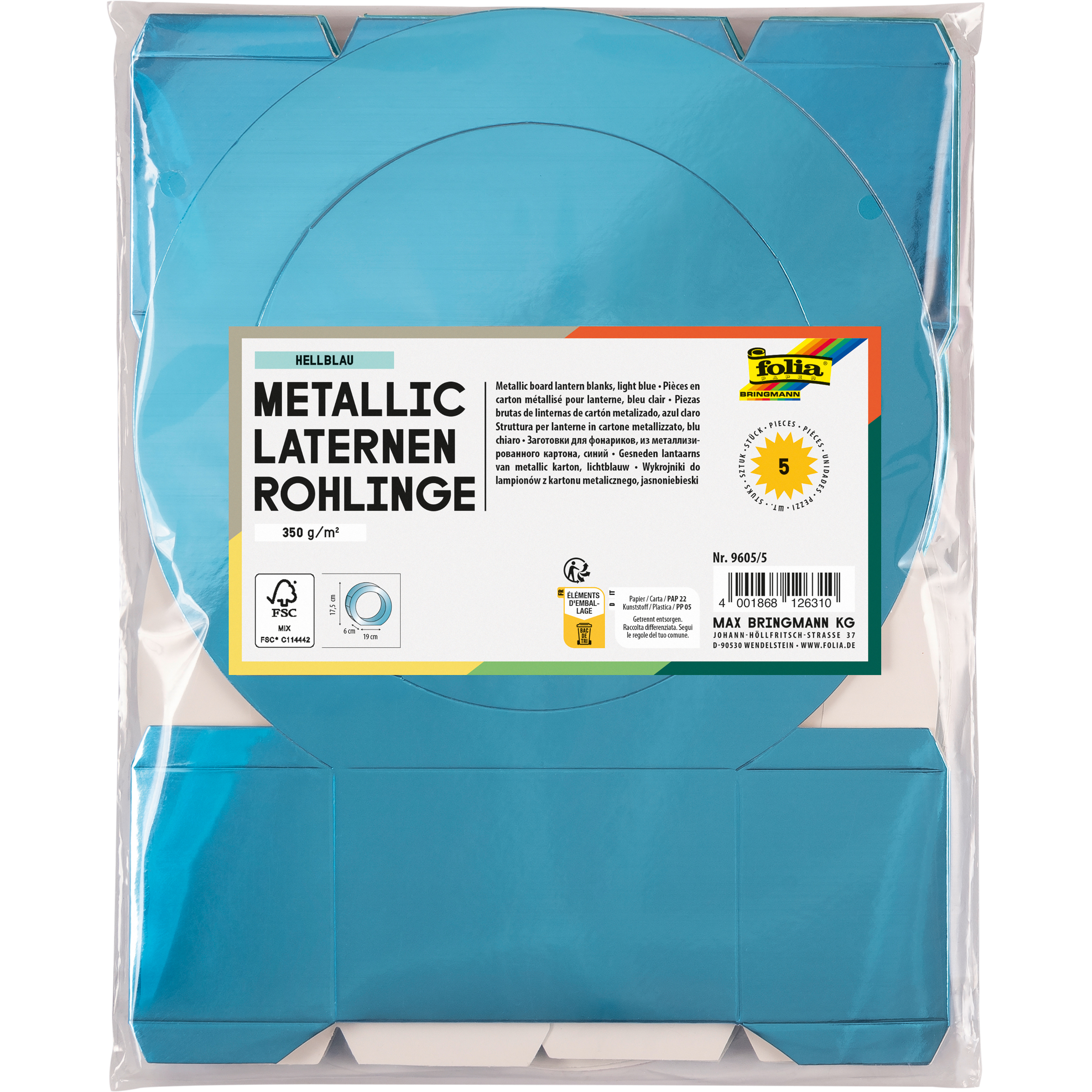 photo FOLIA Gabarit lanterne 19cm 9605/5 bleu chair 5 pieces