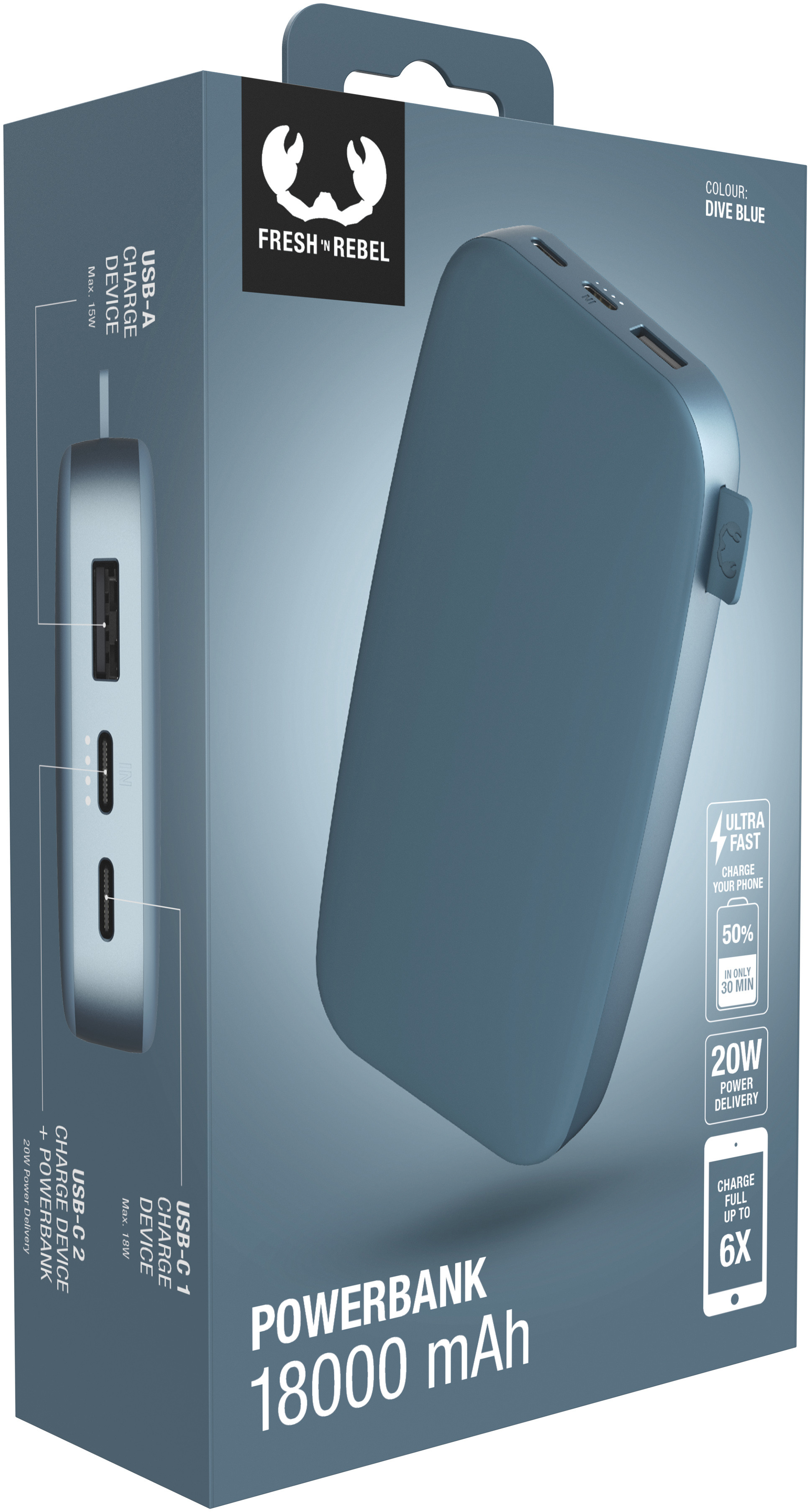 FRESH'N REBEL Powerbank 18000 mAh USB-C UFC 2PB18100DV Dive Blue 20w PD