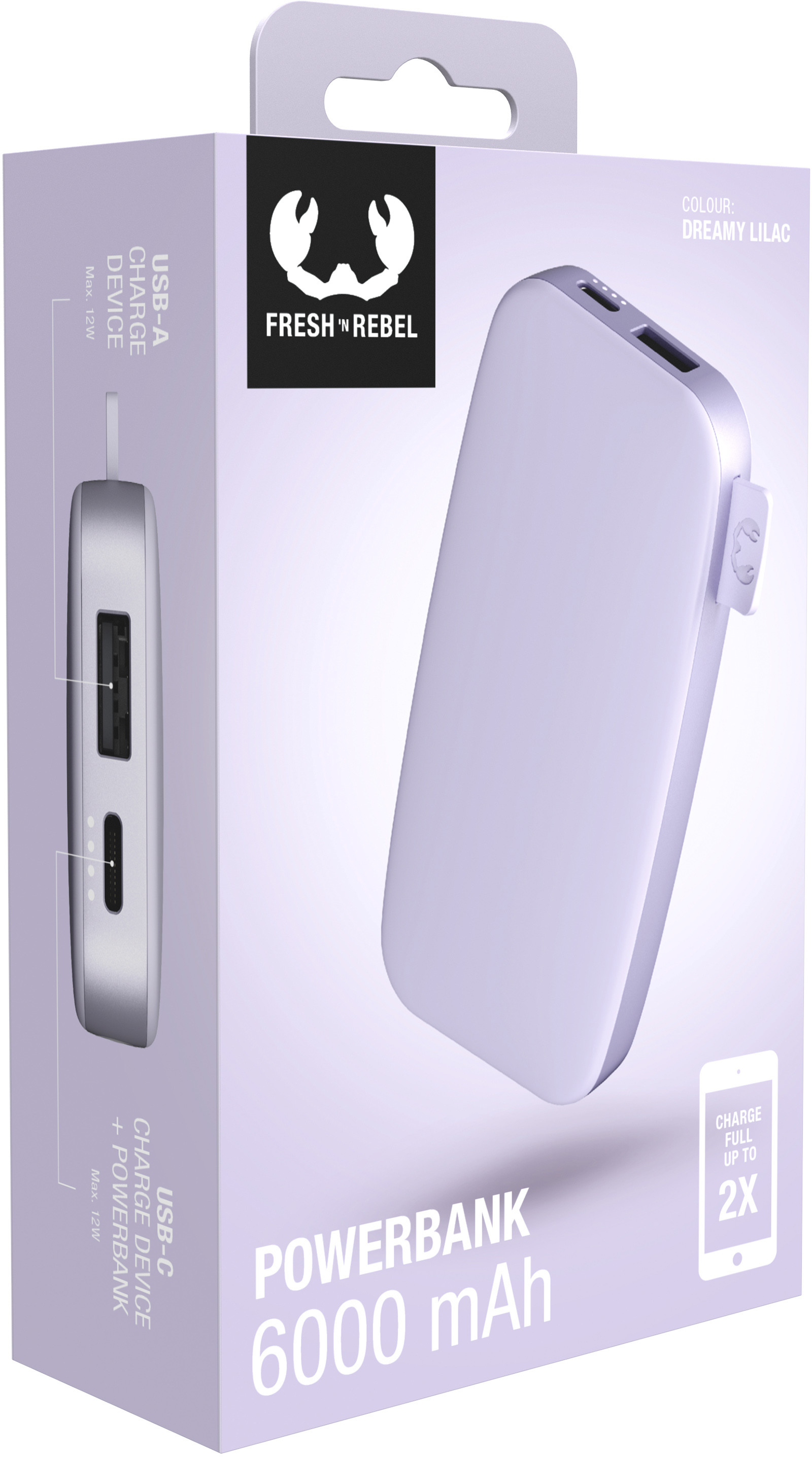 FRESH'N REBEL Powerbank 6000 mAh USB-C FC 2PB6100DL Dreamy Lilac