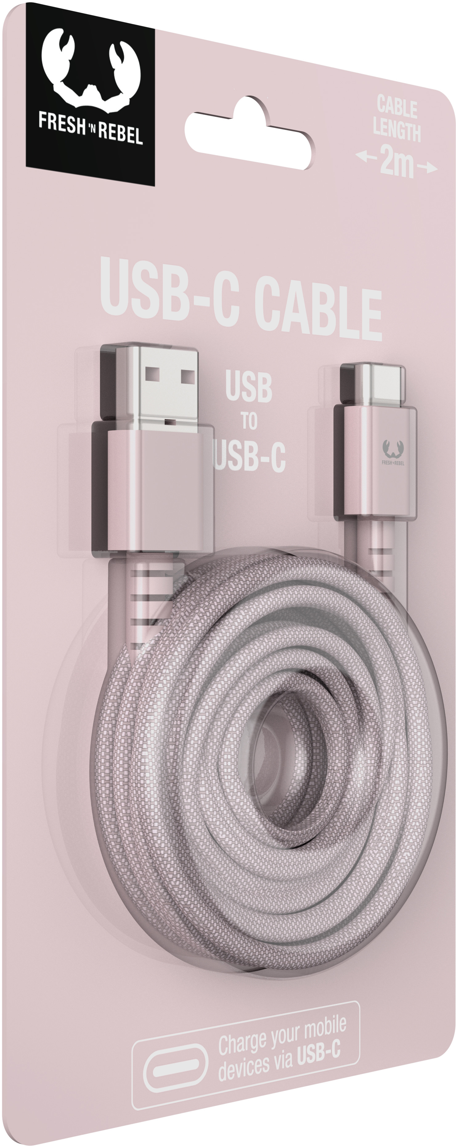FRESH'N REBEL USB A-USB C 3A 480Mbps 2UCC200SP 2m Smokey Pink