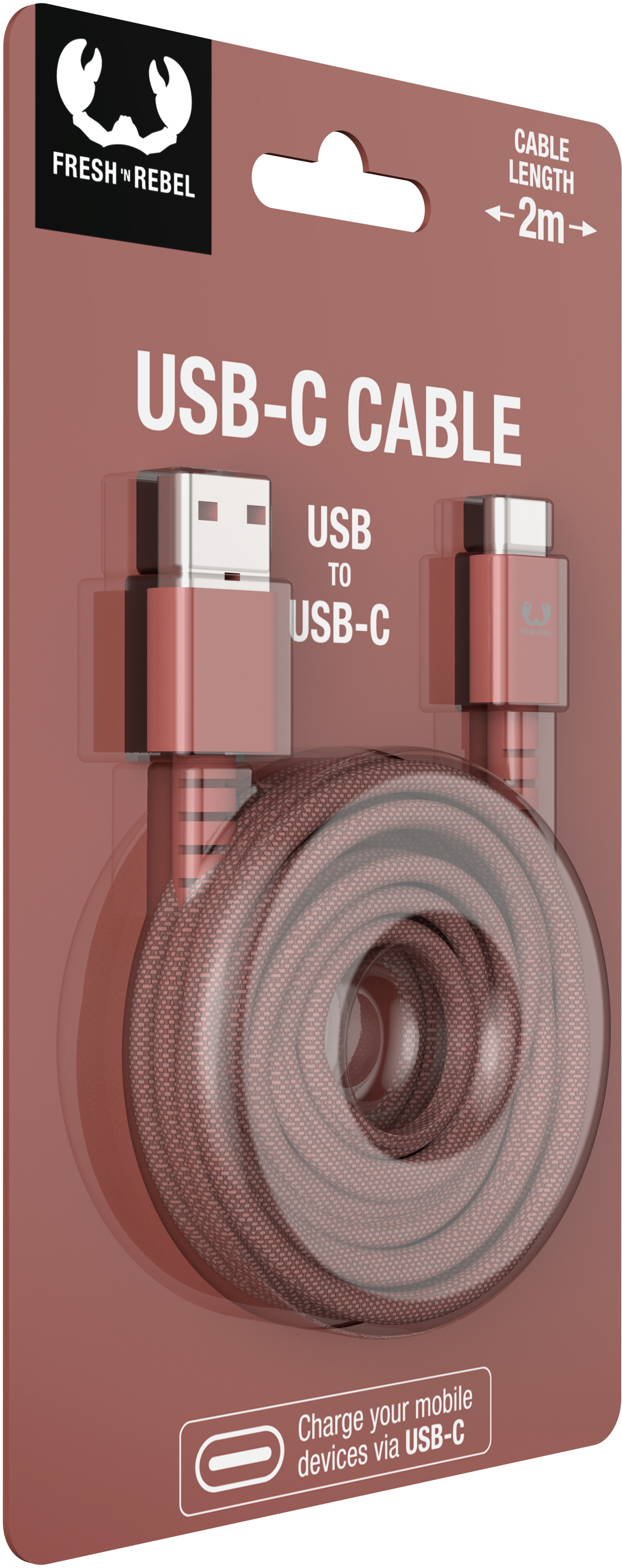 FRESH'N REBEL USB A-USB C 3A 480Mbps 2UCC200SR 2m Safari Red