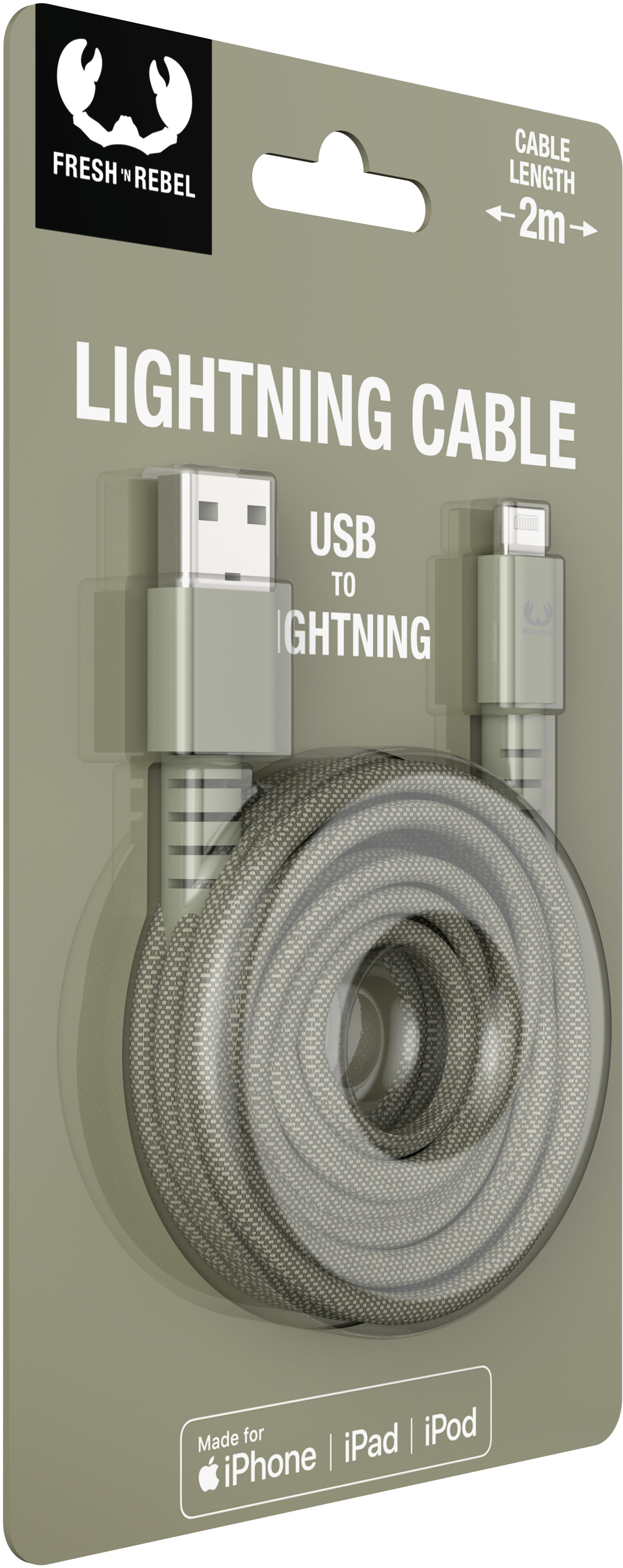 FRESH'N REBEL USB A-Lightning 2ULC200DG 2m Dried Green