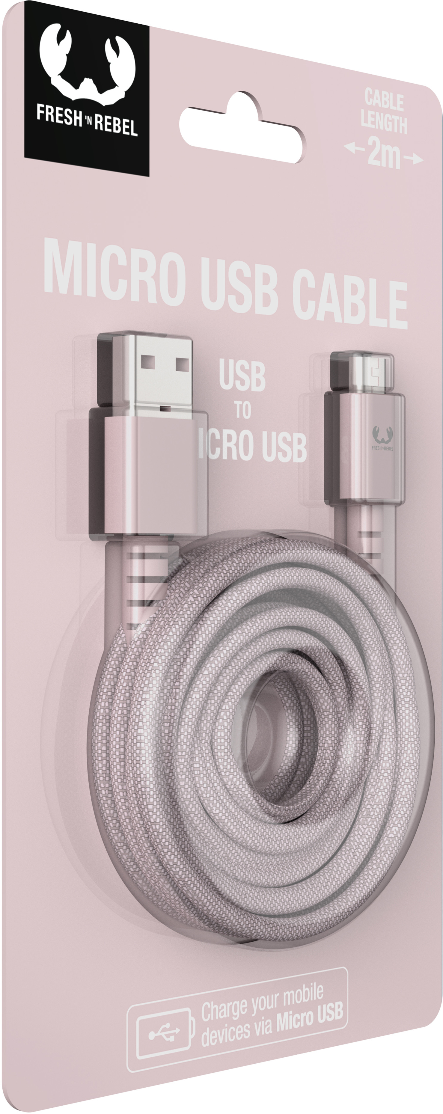 FRESH'N REBEL USB A to Micro USB 2UMC200SP 2m Smokey Pink