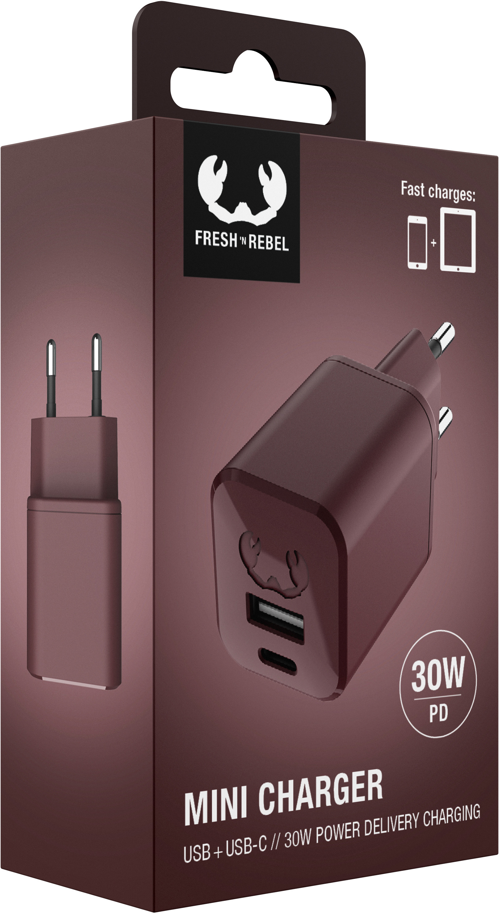 FRESH'N REBEL Mini Charger USB-C + A PD 2WC30DM Deep Mauve 30W
