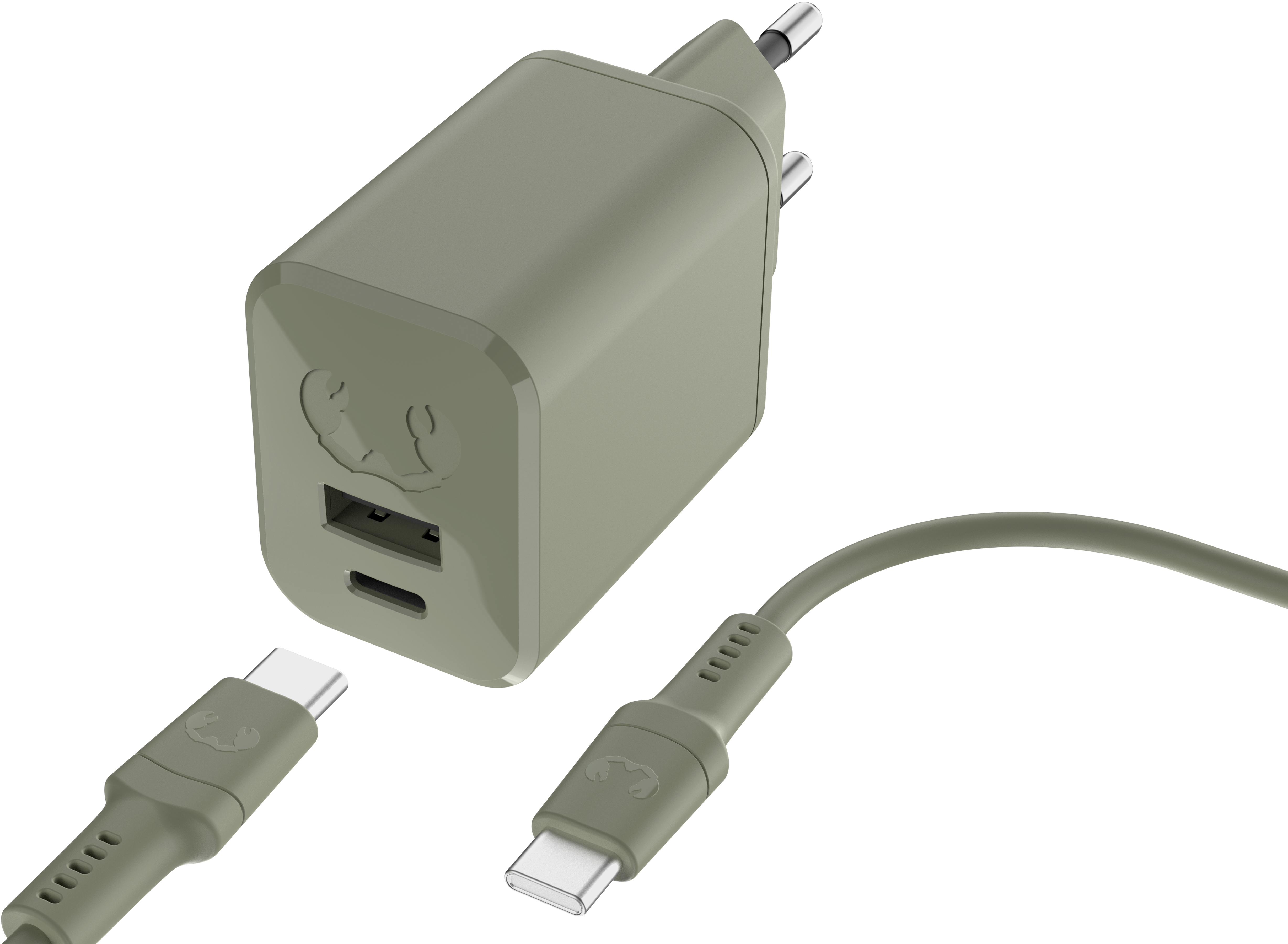 FRESH'N REBEL Charger USB-C PD Dried Green 2WCC45DG + USB-C Cable 45W + USB-C Cable 45W