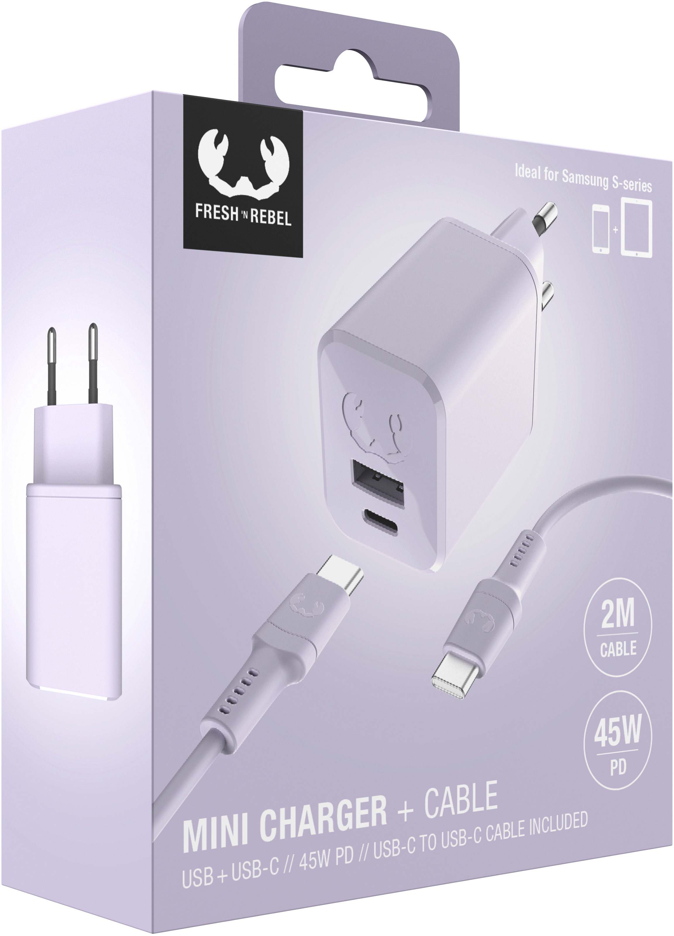 FRESH'N REBEL Charger USB-C PD Dreamy Lilac 2WCC45DL + USB-C Cable 45W