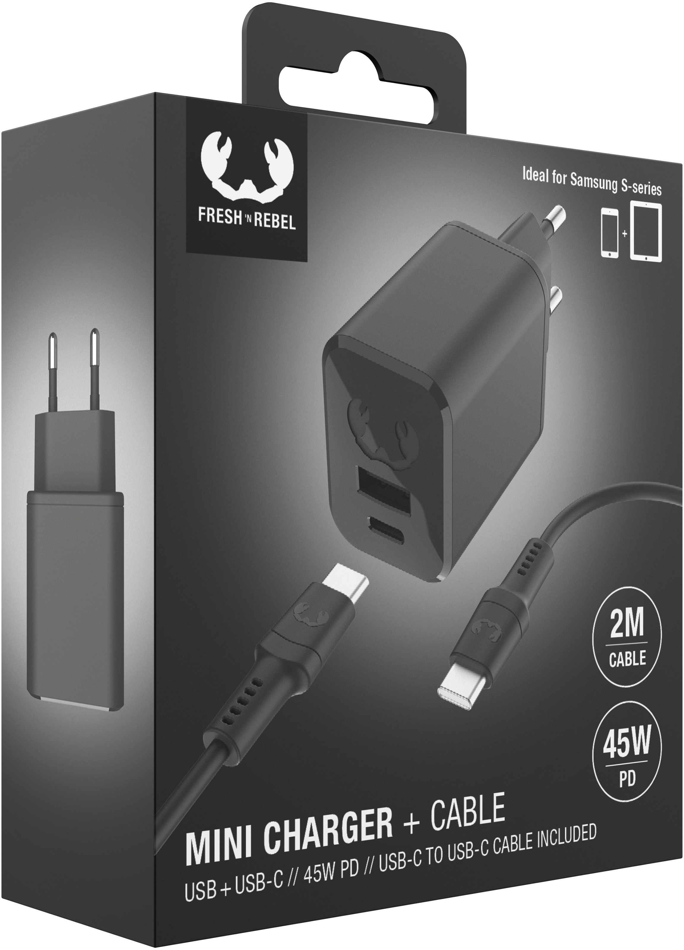 FRESH'N REBEL Charger USB-C PD Storm Grey 2WCC45SG + USB-C Cable 45W