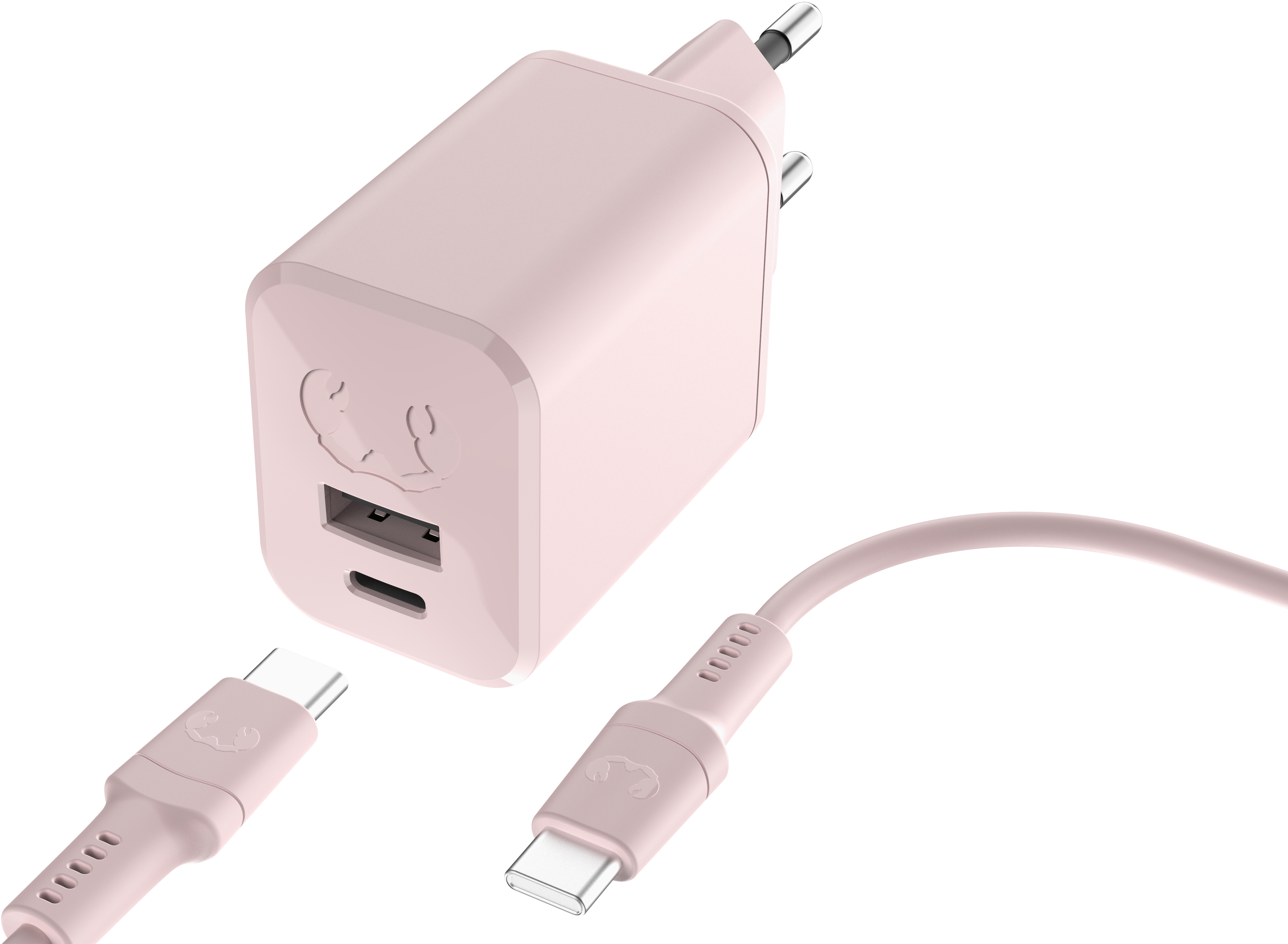 FRESH'N REBEL Charger USB-C PD Smokey Pink 2WCC45SP + USB-C Cable 45W + USB-C Cable 45W
