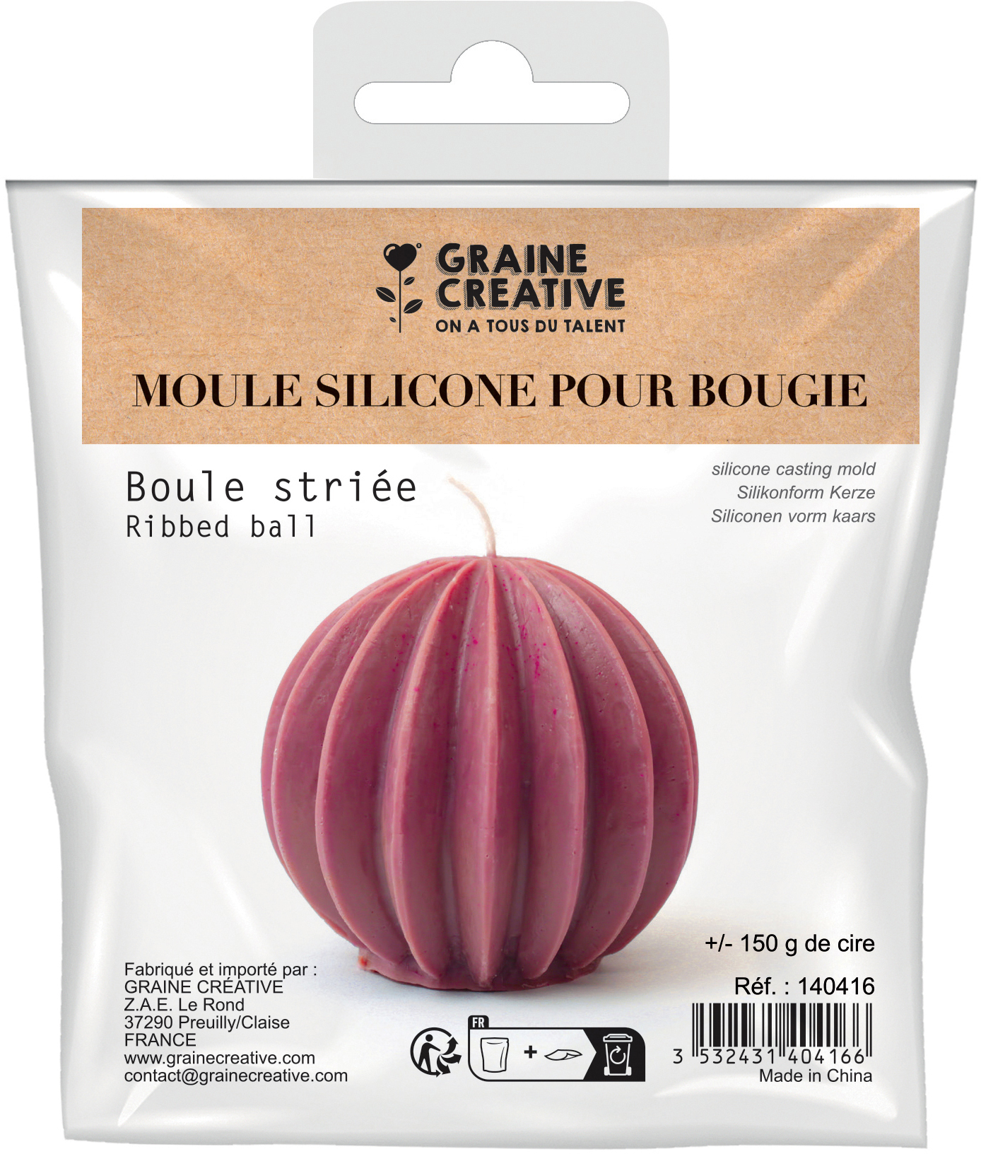 photo GRAINE CREATIVE Moule silicone p. bougie 8.6cm GC-140416 Boule striée