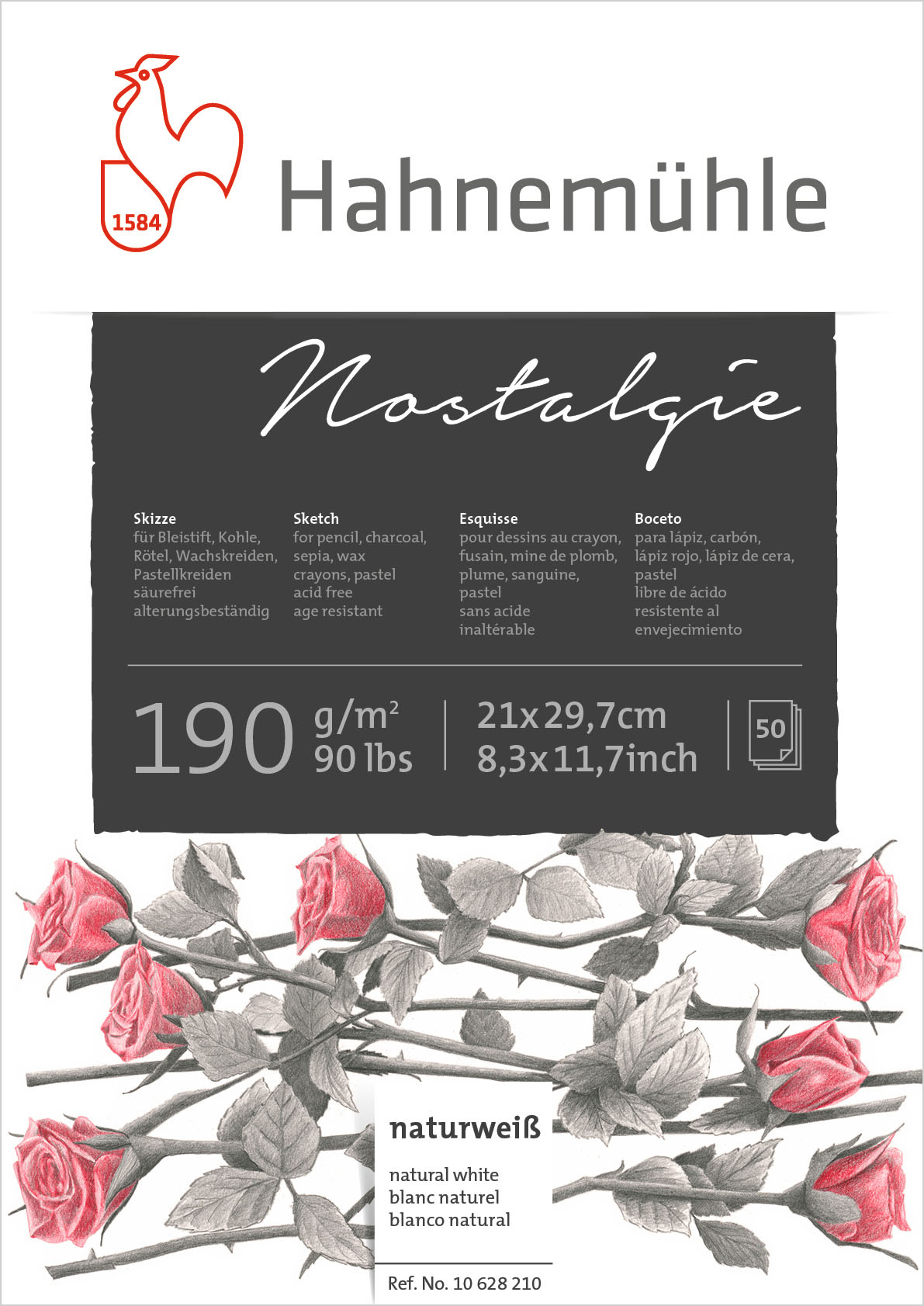 photo HAHNEMÜHLE Bloc à dessin Nostalgie A4 10628210 blanc, 190g 50 feuilles