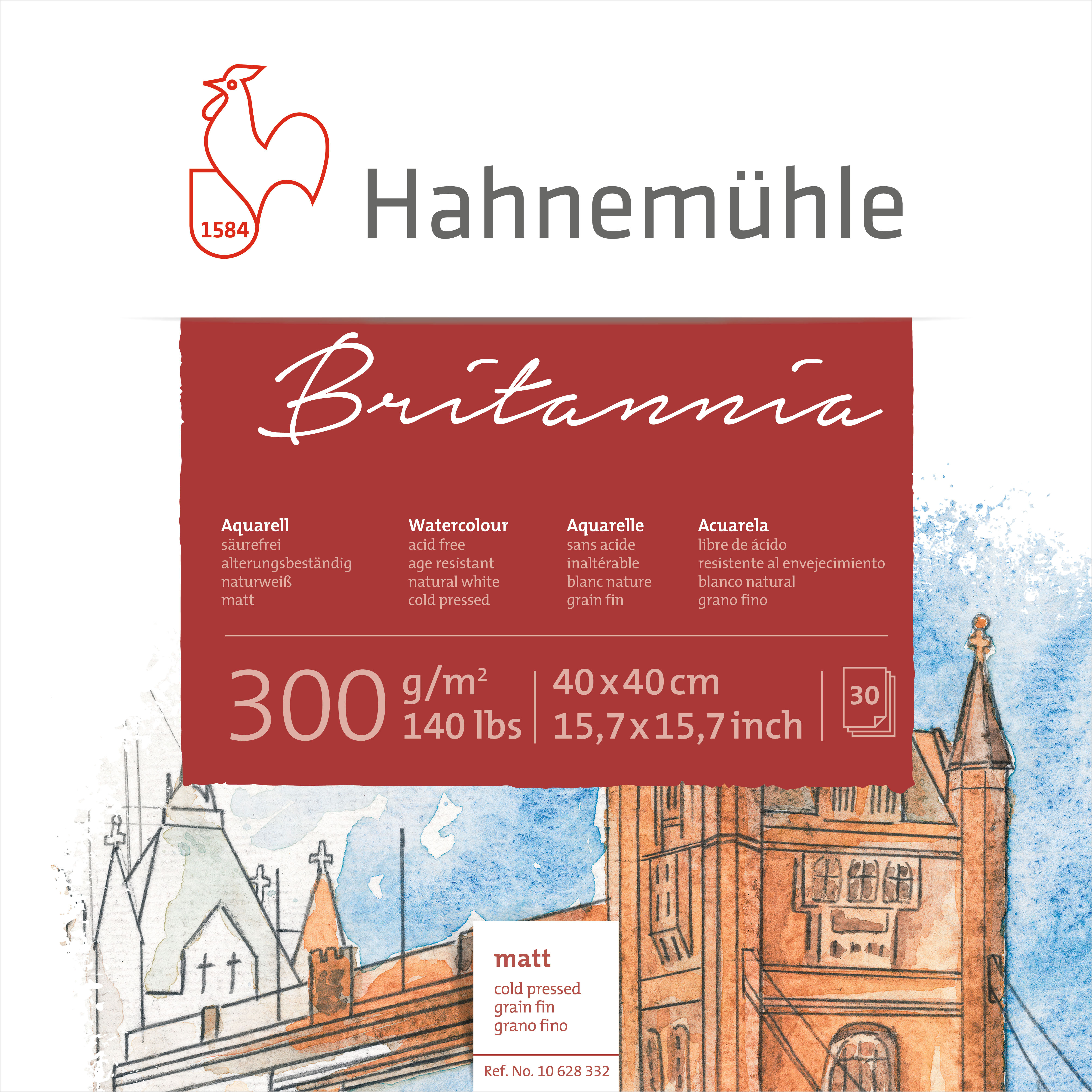 photo HAHNEMÜHLE Bloc aq. Britannia 40x40cm 10628332 blanc mat, 300g 30 feuilles