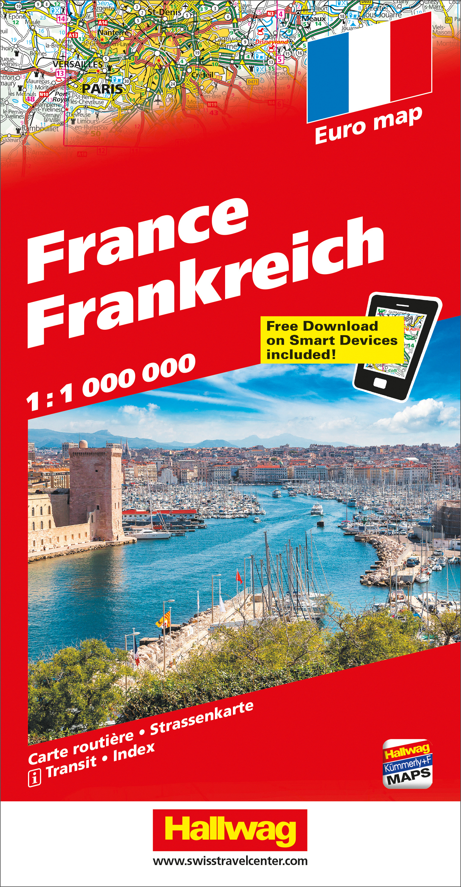 Strassenkarte Frankreich, HALLWAG, 1 : 1'000'000<br>