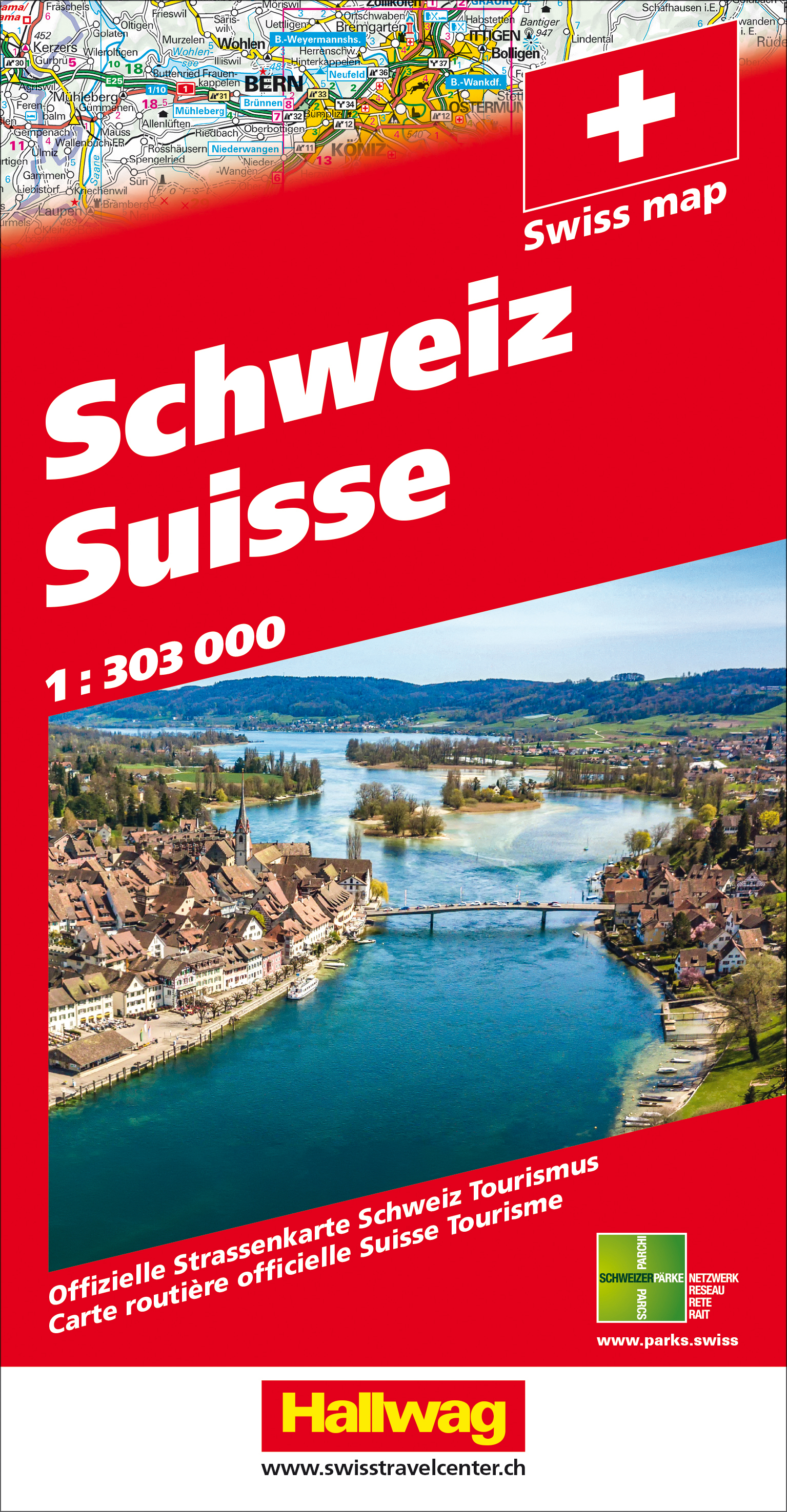Strassenkarte Schweiz, HALLWAG, 1 : 303'000<br>