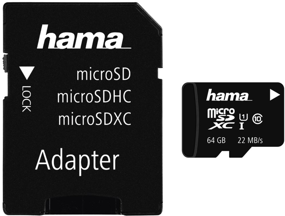 HAMA MicroSDXC 64 GB 108077 classe 10 UHS-I 22MB/s,adapt. classe 10 UHS-I 22MB/s,adapt.