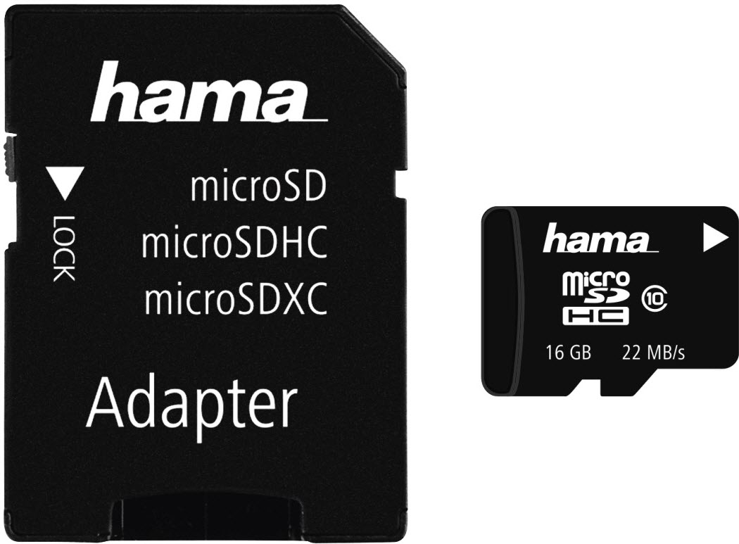 HAMA microSDHC 16GB 108088 Class 10 22 MB/s,adapt. Class 10 22 MB/s,adapt.