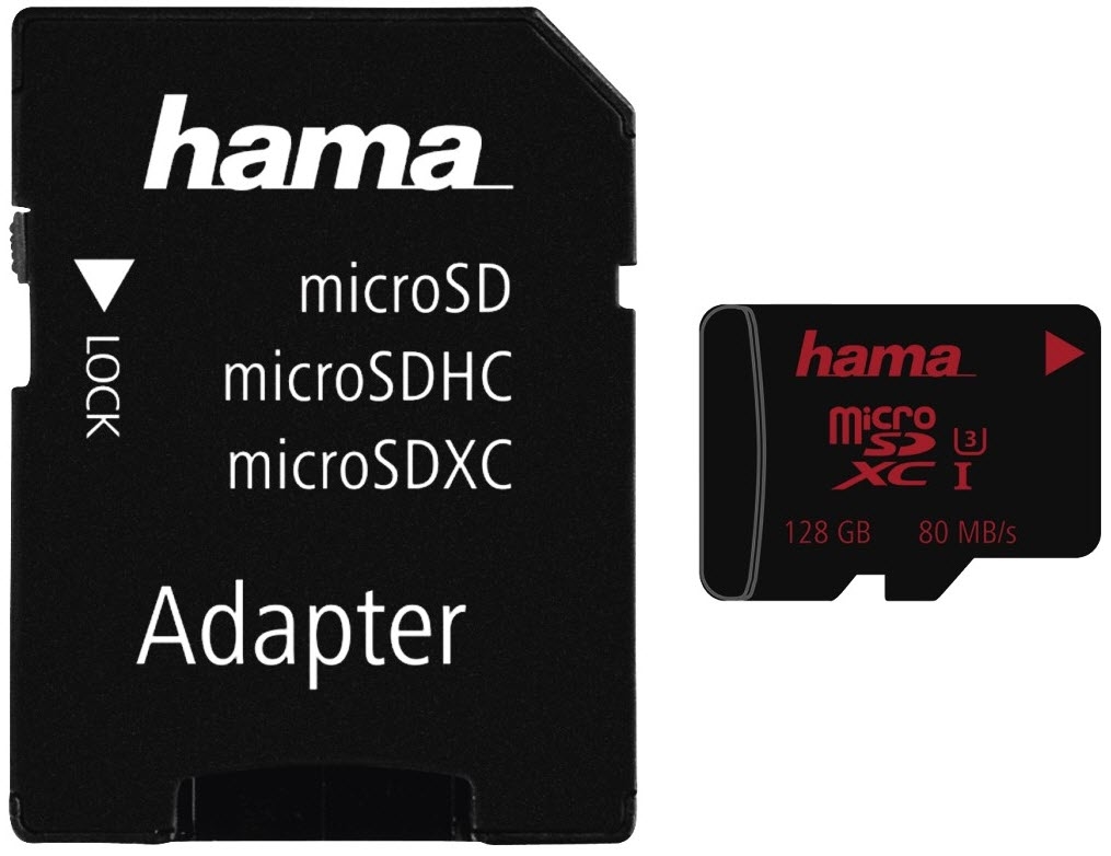 HAMA microSDXC 128GB UHS Speed 181002 Class 3UHS-I 80MB/s, adapt. Class 3UHS-I 80MB/s, adapt.