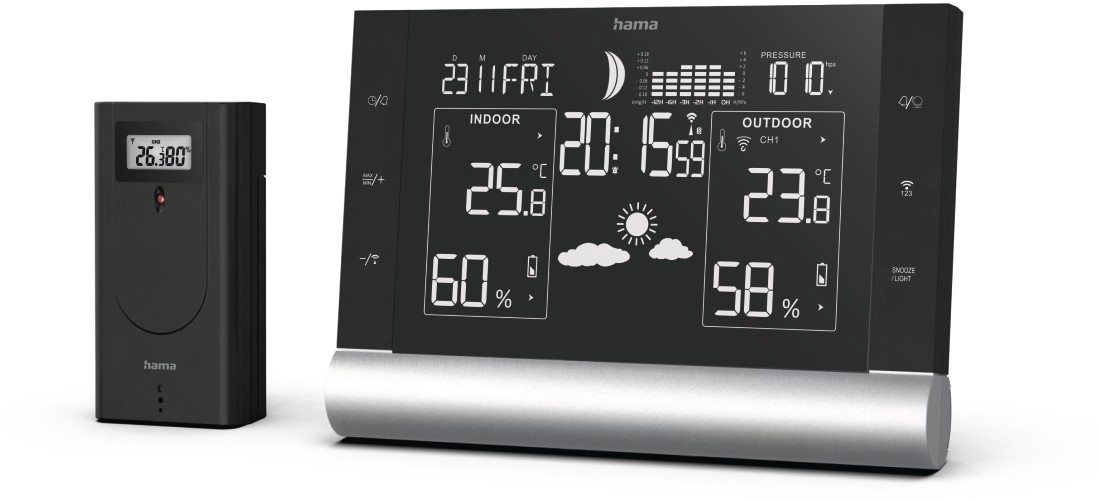 HAMA Wetterstation Black Line Plus 186418 schwarz, mit Sensor