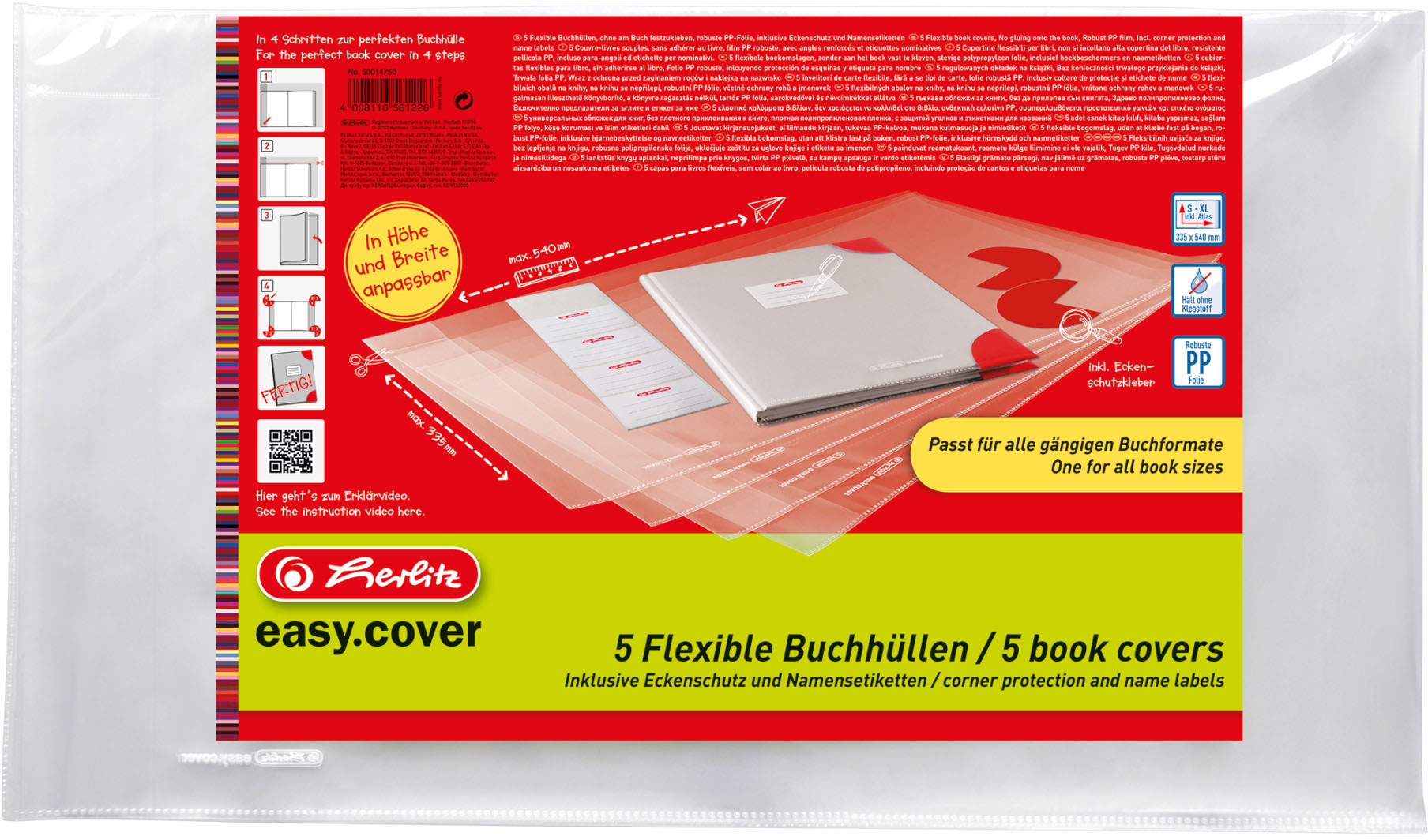 HERLITZ easy cover couverture souple 50014750 5 pcs. en sachet polybag