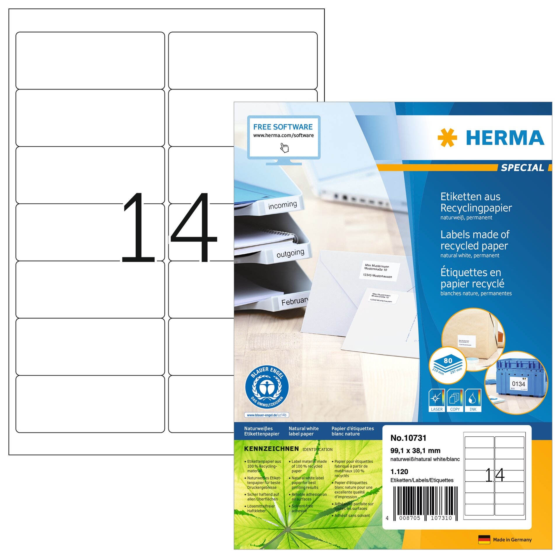 HERMA Etiquettes 99.1x38.1mm 10731 recycling 1120 pcs.