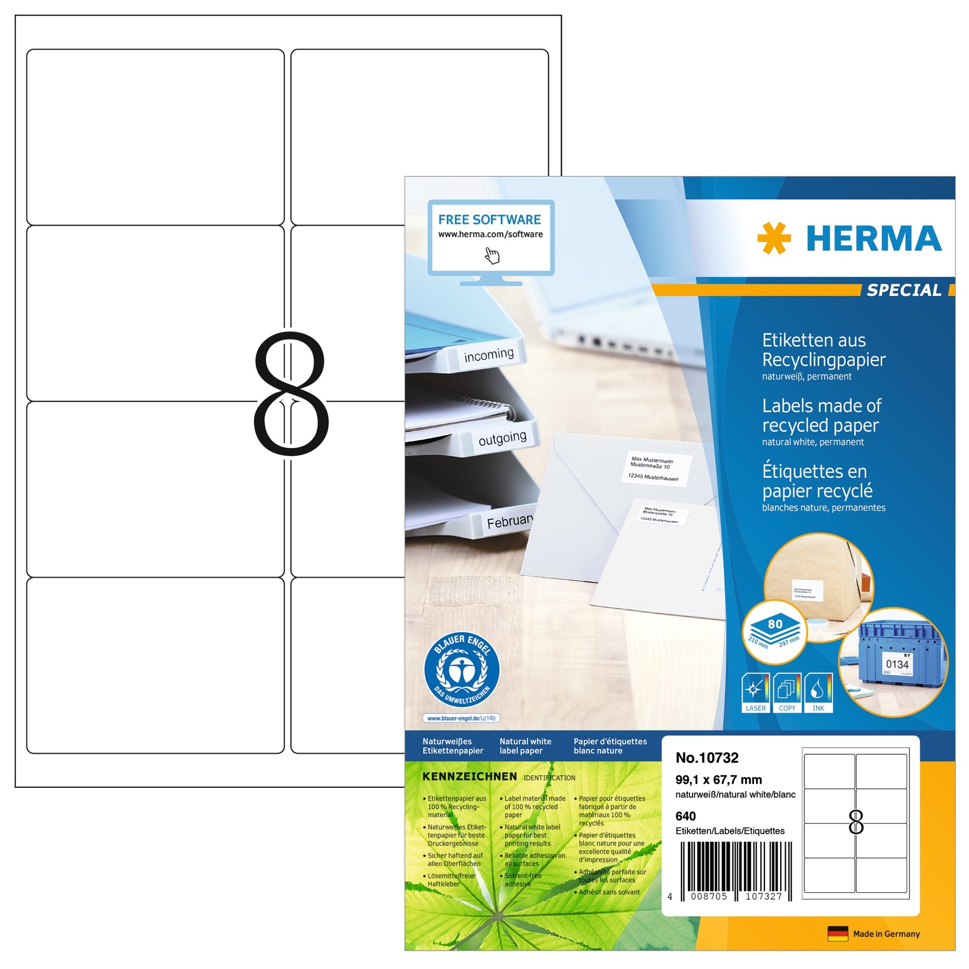 HERMA Etiquettes 99.1x67.7mm 10732 recycling 640 pcs.