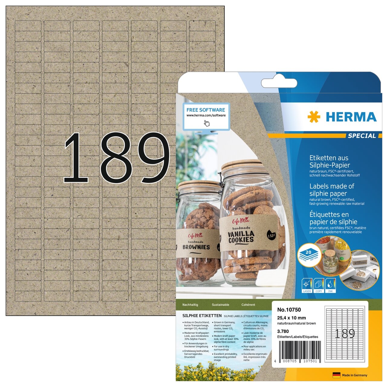 HERMA Étiquettes 25,4 x 10 mm 10750 en papier silphie 3780 pièces