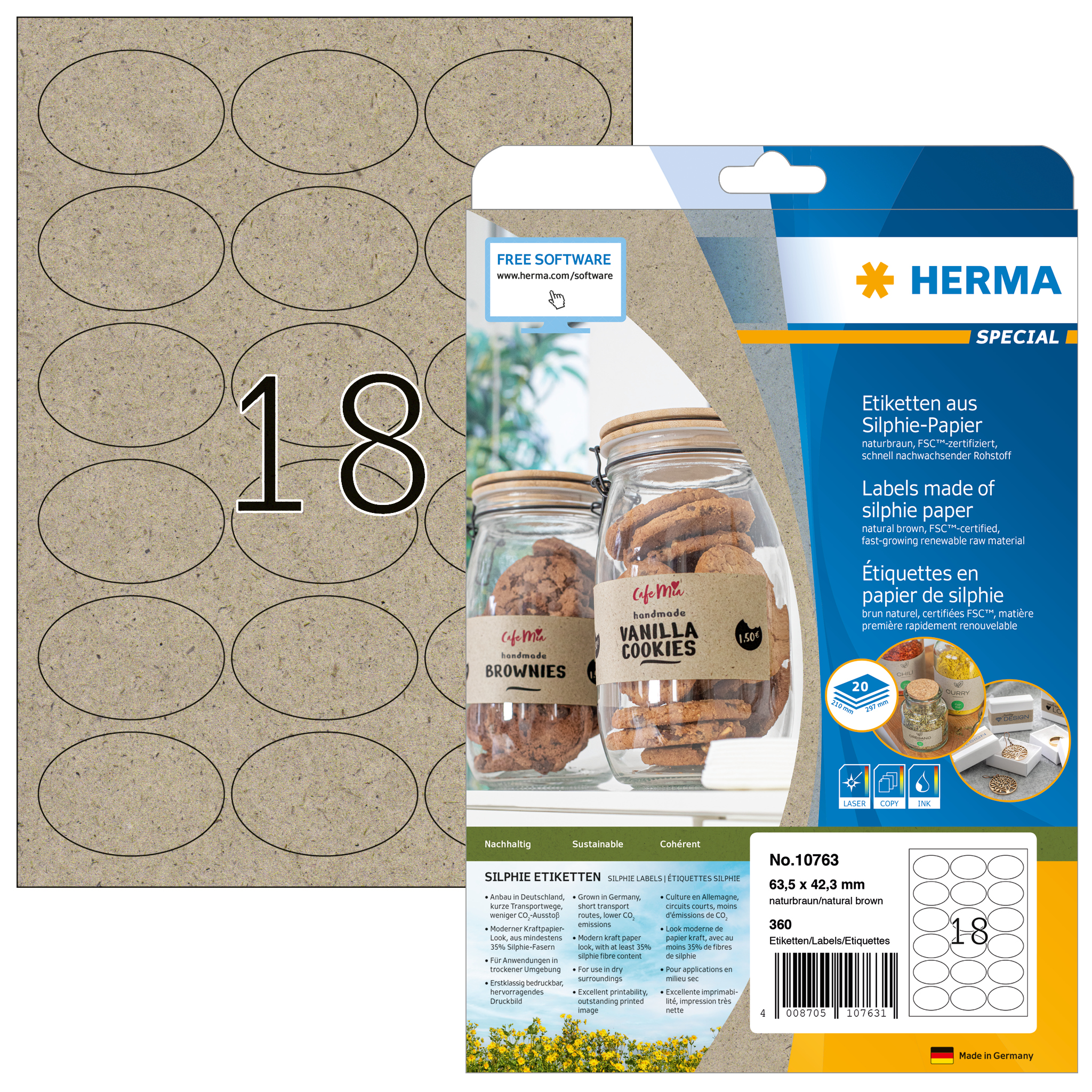 HERMA Étiquettes 63.5 x 42.3 mm 10763 en papier silphie 380 pcs.