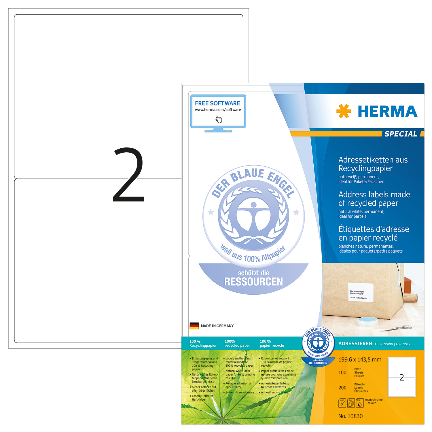 HERMA Etiquettes adr. 199,6×143,5mm 10830 recycling 200 pcs.