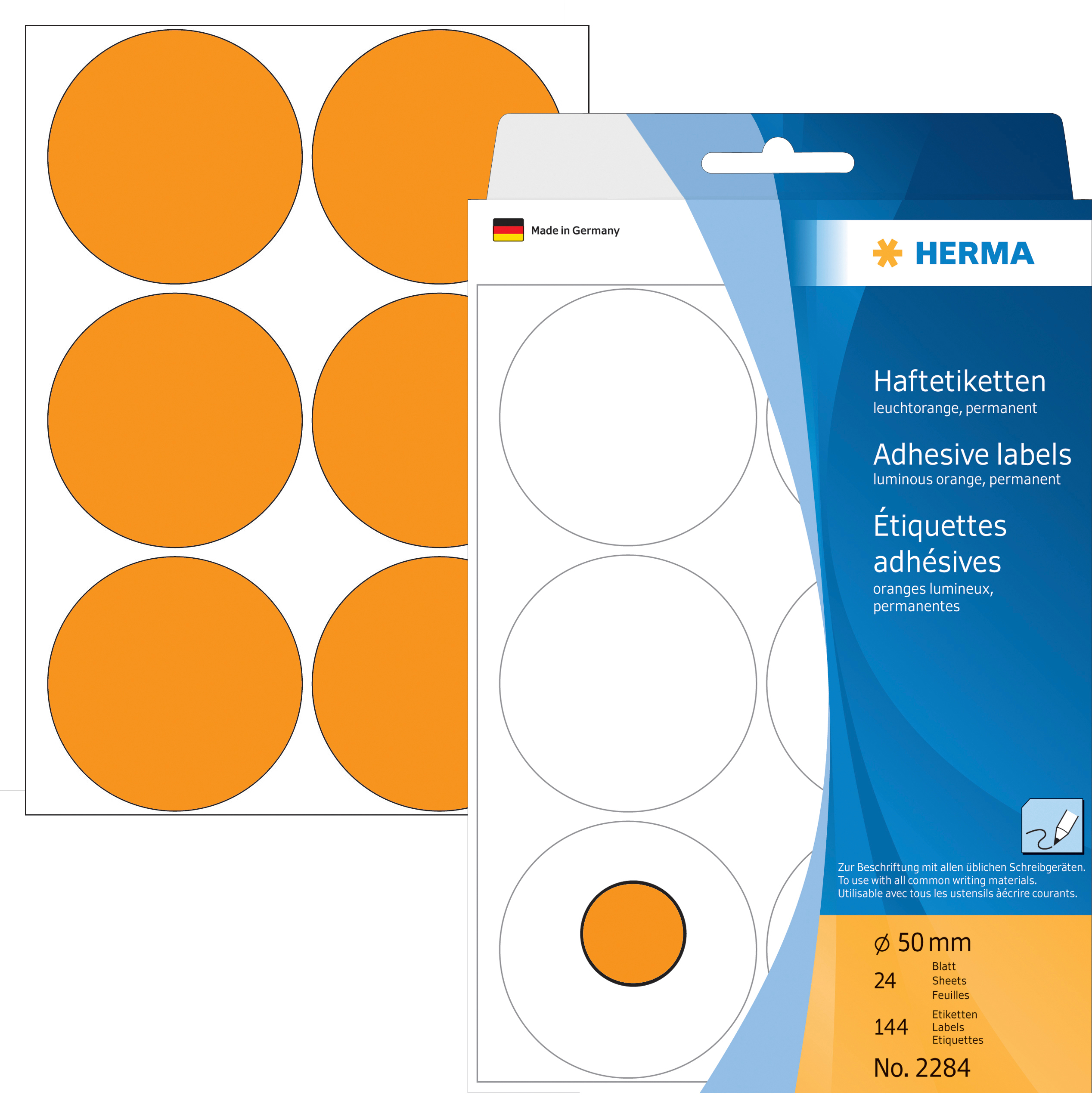 HERMA Etiquettes ronde 50mm 2284 orange 144 pcs.