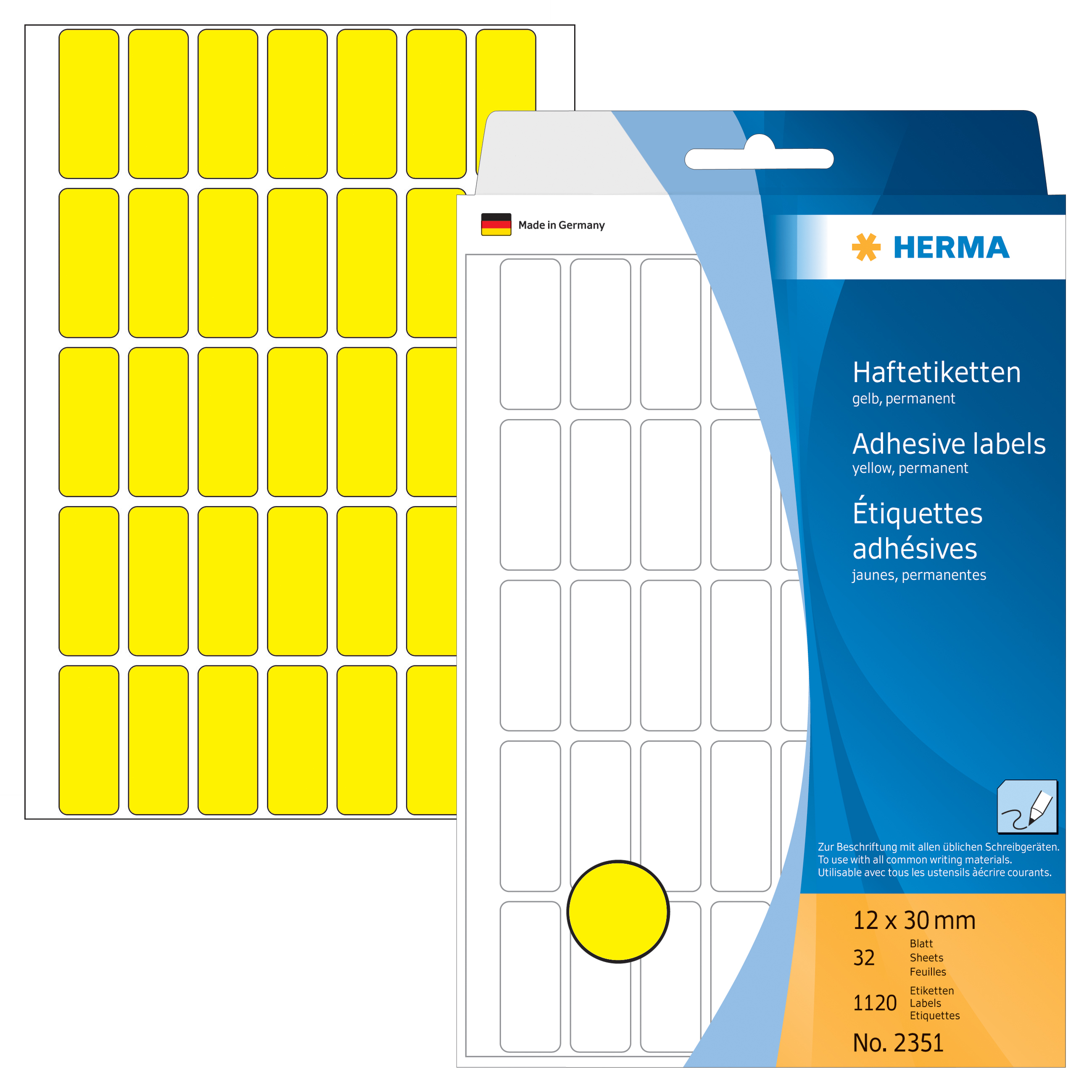 HERMA Etiquettes 12×30mm 2351 jaune 1120 pcs.