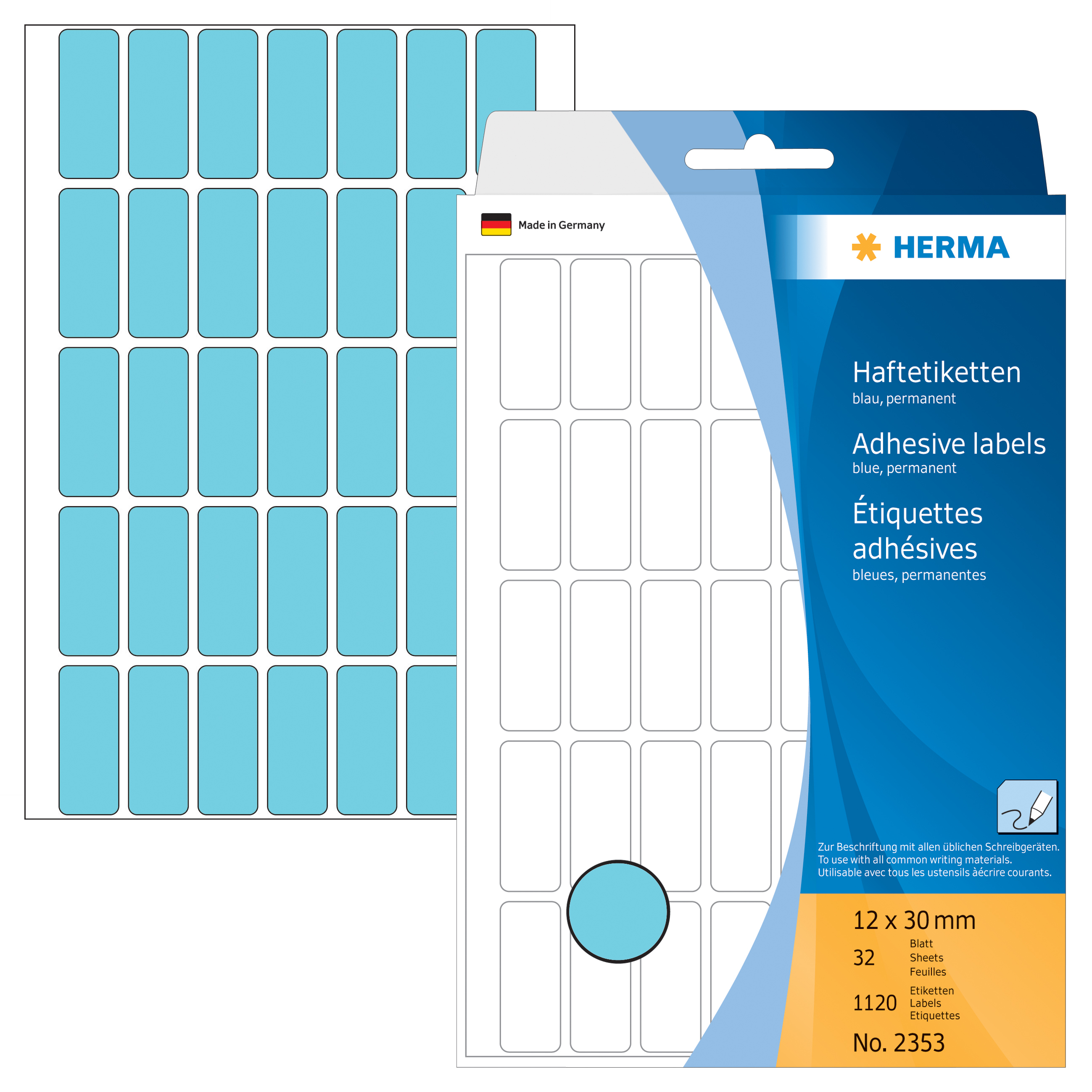 HERMA Etiquettes 12×30mm 2353 bleu 1120 pcs.