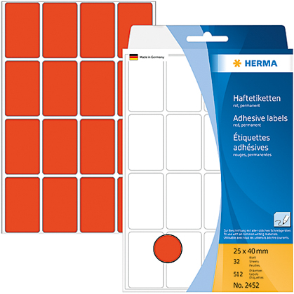 HERMA Etiquettes 25×40mm 2452 rouge 512 pcs.