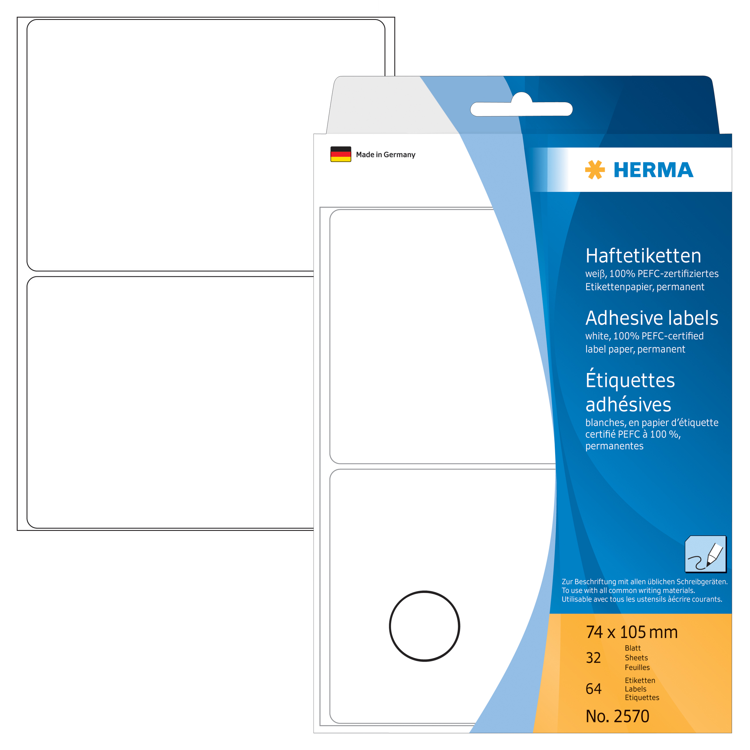 HERMA Etiquettes 74×105mm 2570 blanc 64 pcs.
