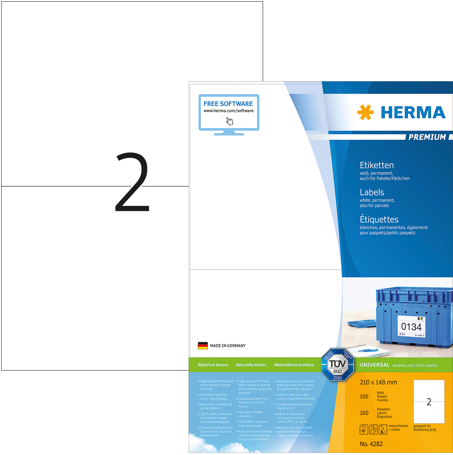 HERMA Étiquettes univer. 210x148mm 4282 blanc 200 pcs./100 flls.