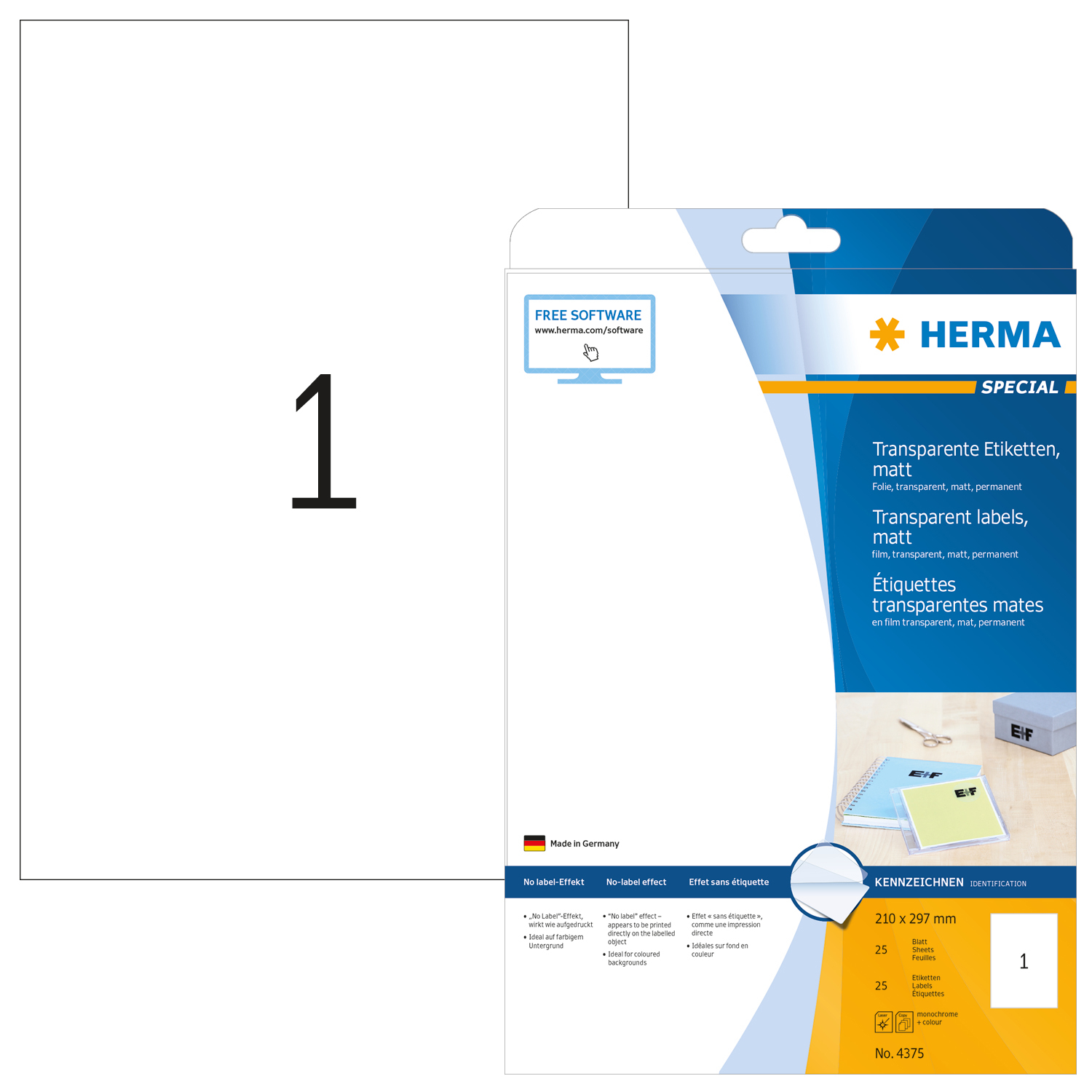 HERMA Étiquettes PP 210x297mm 4375 transparent 25 pcs./25 flls.