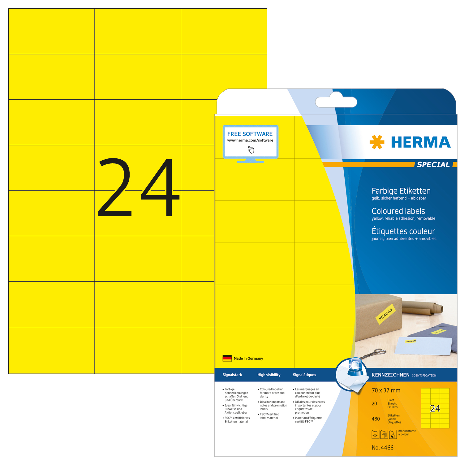 HERMA Étiquettes univers. 70x37mm 4466 jaune 480 pcs./20 flls.