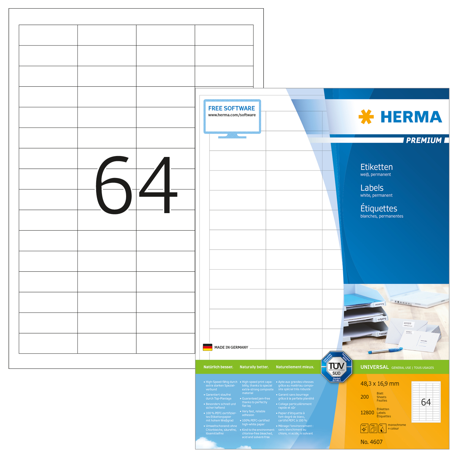 HERMA Etiquettes Premium 48,3×16,9mm 4607 blanc 12800 pcs. blanc 12800 pcs.
