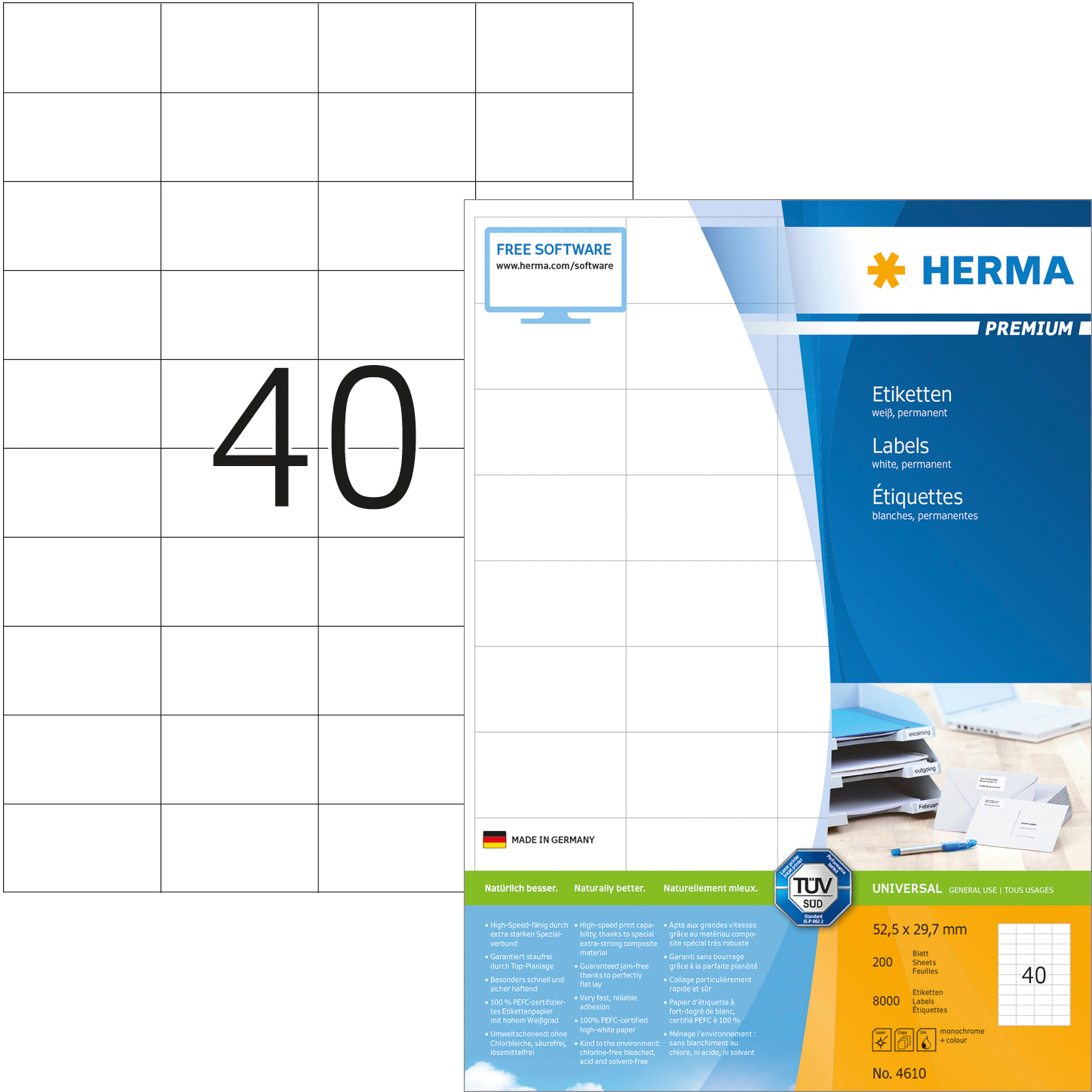 HERMA Etiquettes Premium 52,5×29,7mm 4610 blanc 8000 pcs.