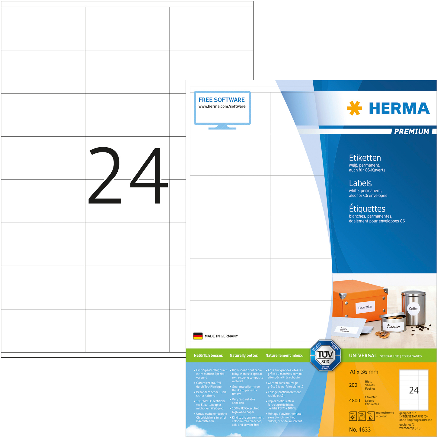 HERMA Etiquettes Premium 70×36mm 4633 blanc 4800 pcs. blanc 4800 pcs.