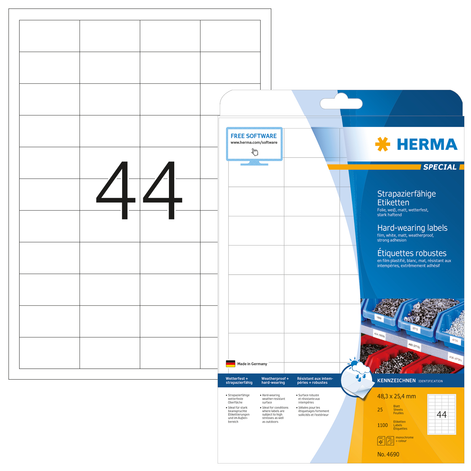 HERMA Étiquettes PP 48,3x25,4mm 4690 blanc 1100 pcs./25 flls.