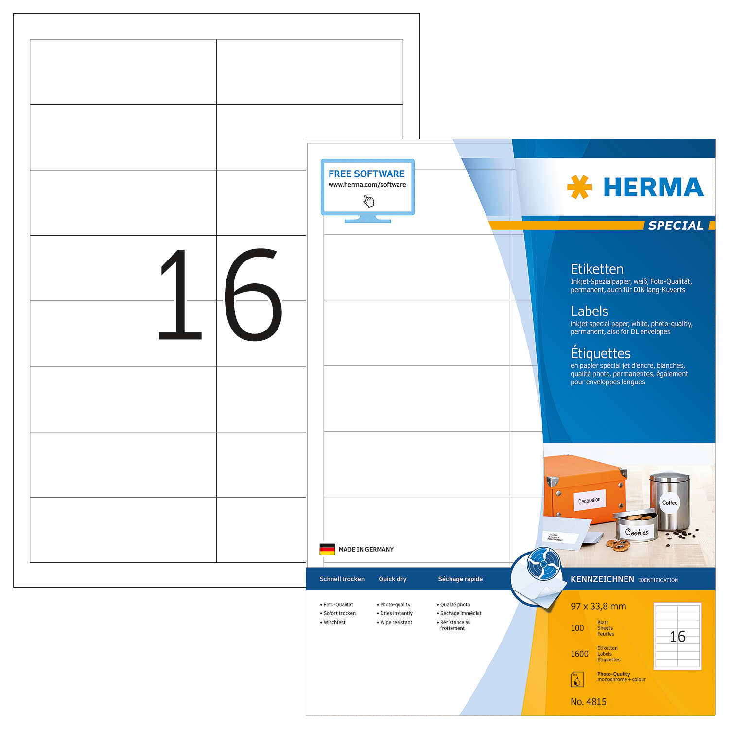 HERMA Etiquettes Special 97×33,8mm 4815 blanc 1600 pcs.