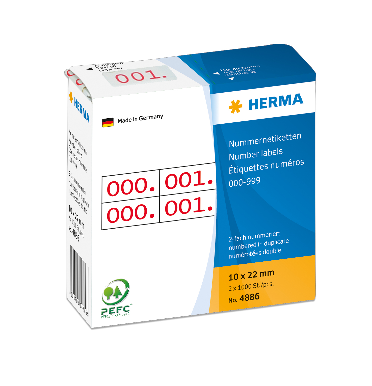HERMA Numéro double 10x22mm 4886 rouge, 0-999