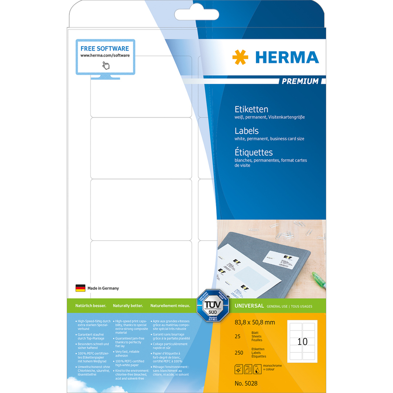 HERMA Etiquettes cartes de visite 5028 blanc, 250 pcs./ 10 flls.