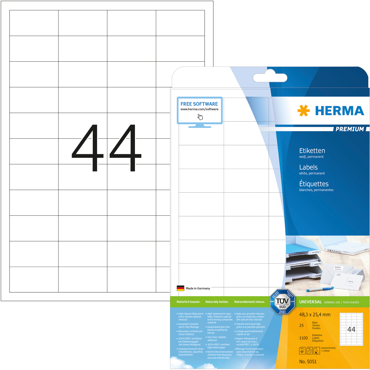 HERMA Etiquettes Premium 48,3×25,4mm 5051 blanc 1100 pcs.