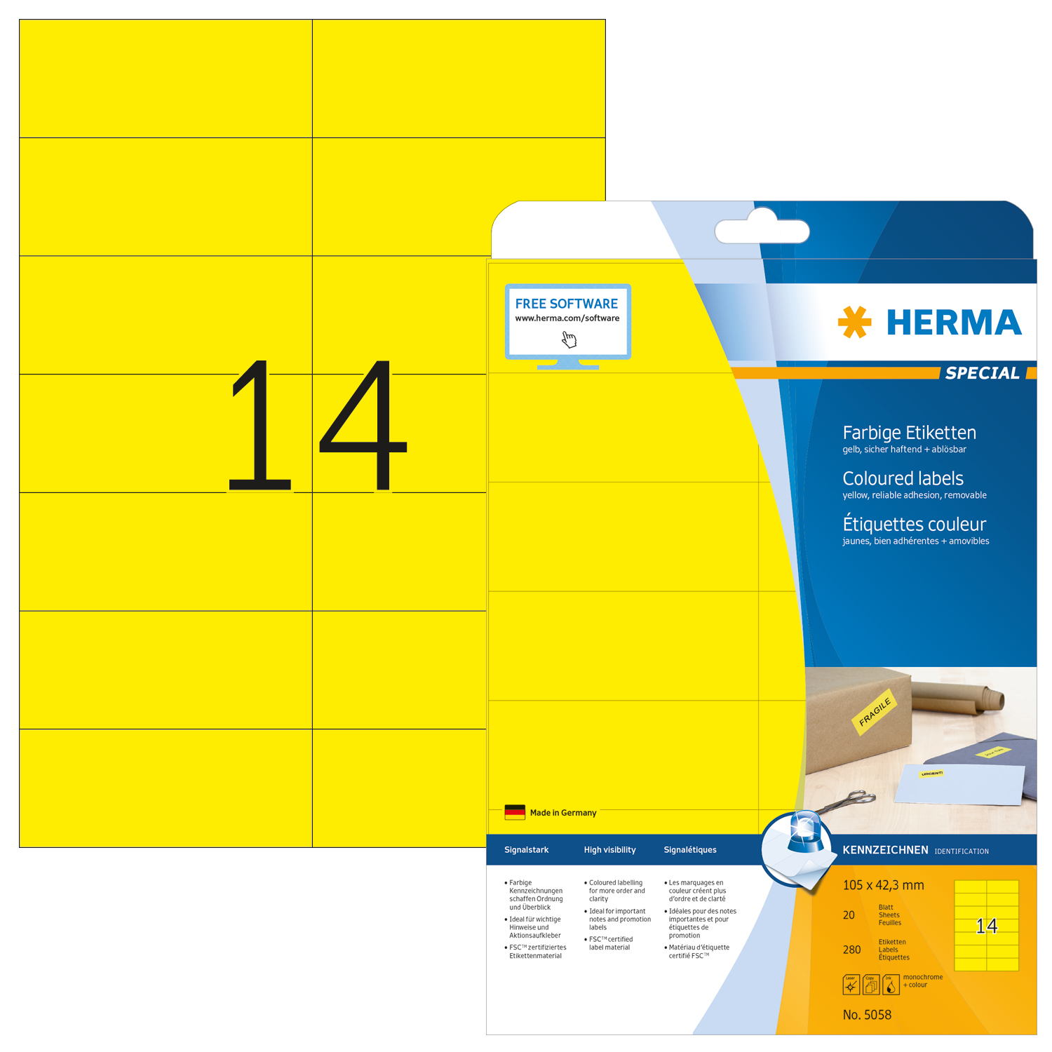HERMA Etiquettes Special 105×42,3mm 5058 jaune 280 pcs.