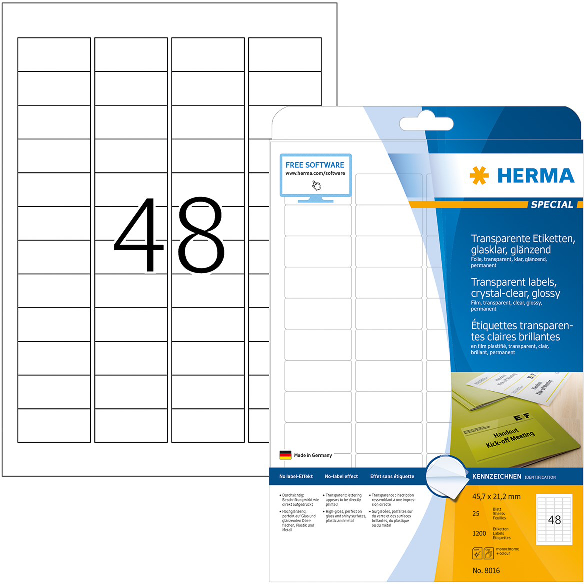 HERMA Étiquettes PP 45,7x21,2mm 8016 transparent 1200 pcs/25 flls.