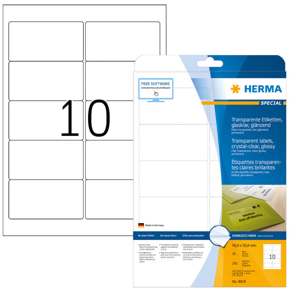 HERMA Étiquettes PP 96x50,8mm 8018 transparent 250 pcs/25 flls.