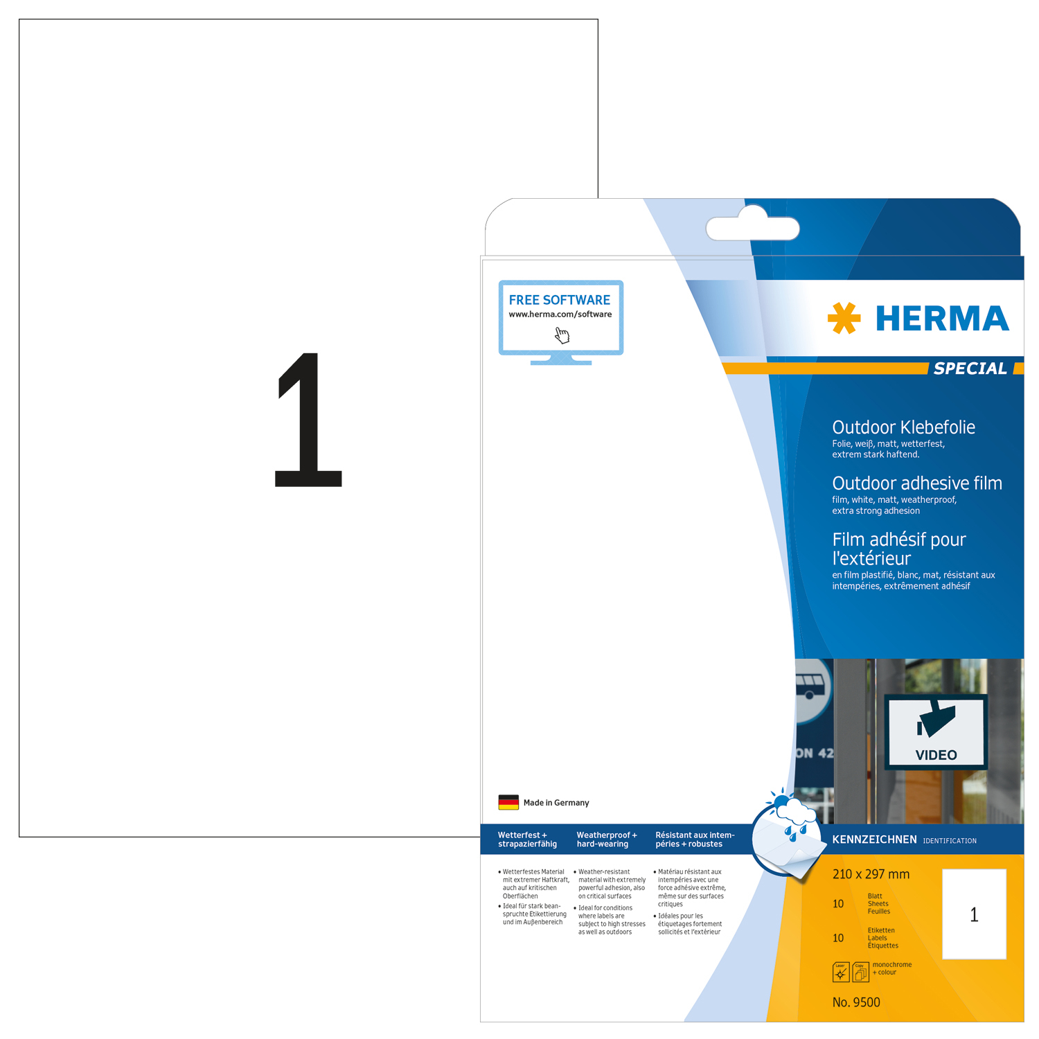HERMA Étiquettes PP 210x297mm 9500 blanc 10 pcs./10 flls.